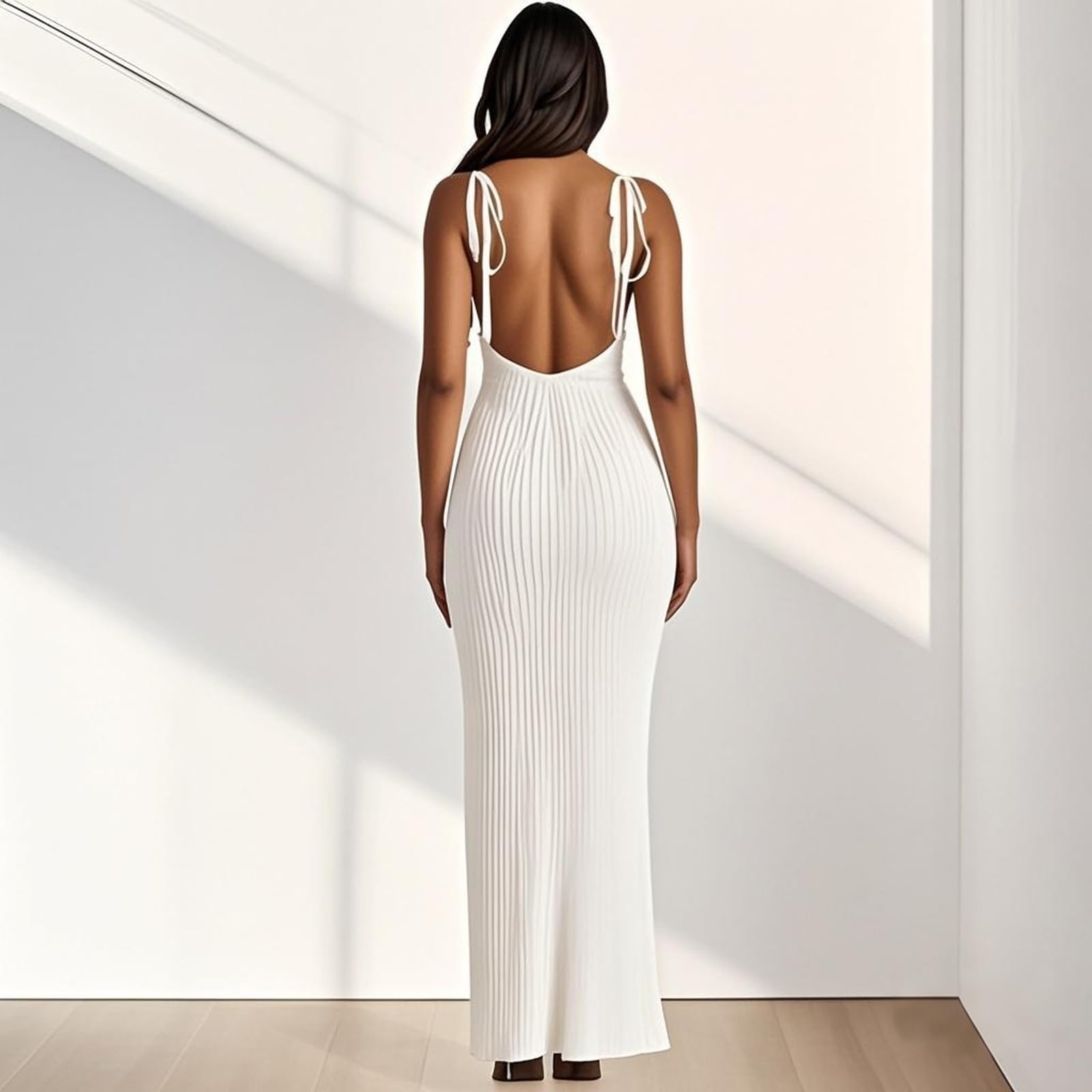 Vestito Donna Elegante Senza Maniche Aderente Abito Lungo Sexy Senza Spalline Tubino Bodycon Maxi Vestito Elasticizzato Abiti da Cocktail per Cerimonie Festa Discoteca Party Club Casual