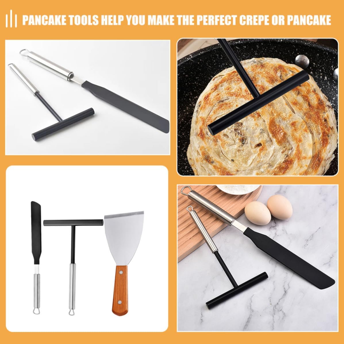 Pancake Making Tool Set with Nylon Scraper and Wooden Handle | Crepe Spreader Kit, Easy Operation, Comfortable Grip, for Baking and Pancakes