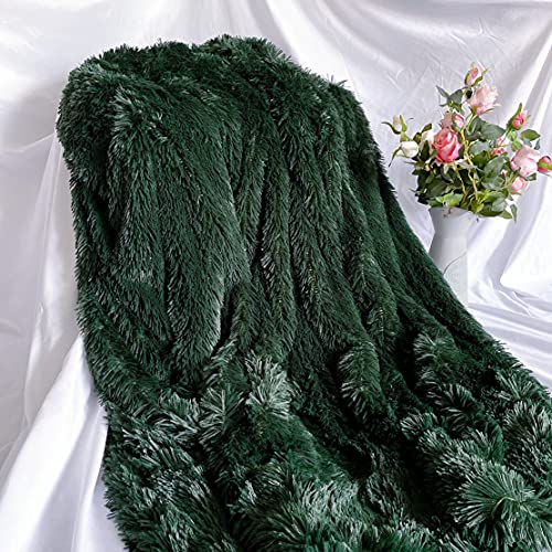Plush Super Soft Blanket Bedding Sofa Cover Furry Fuzzy Fur Warm Throw Qulit Cozy Couch Blanket For Winter (51"X63", Dark Green) #TOP2