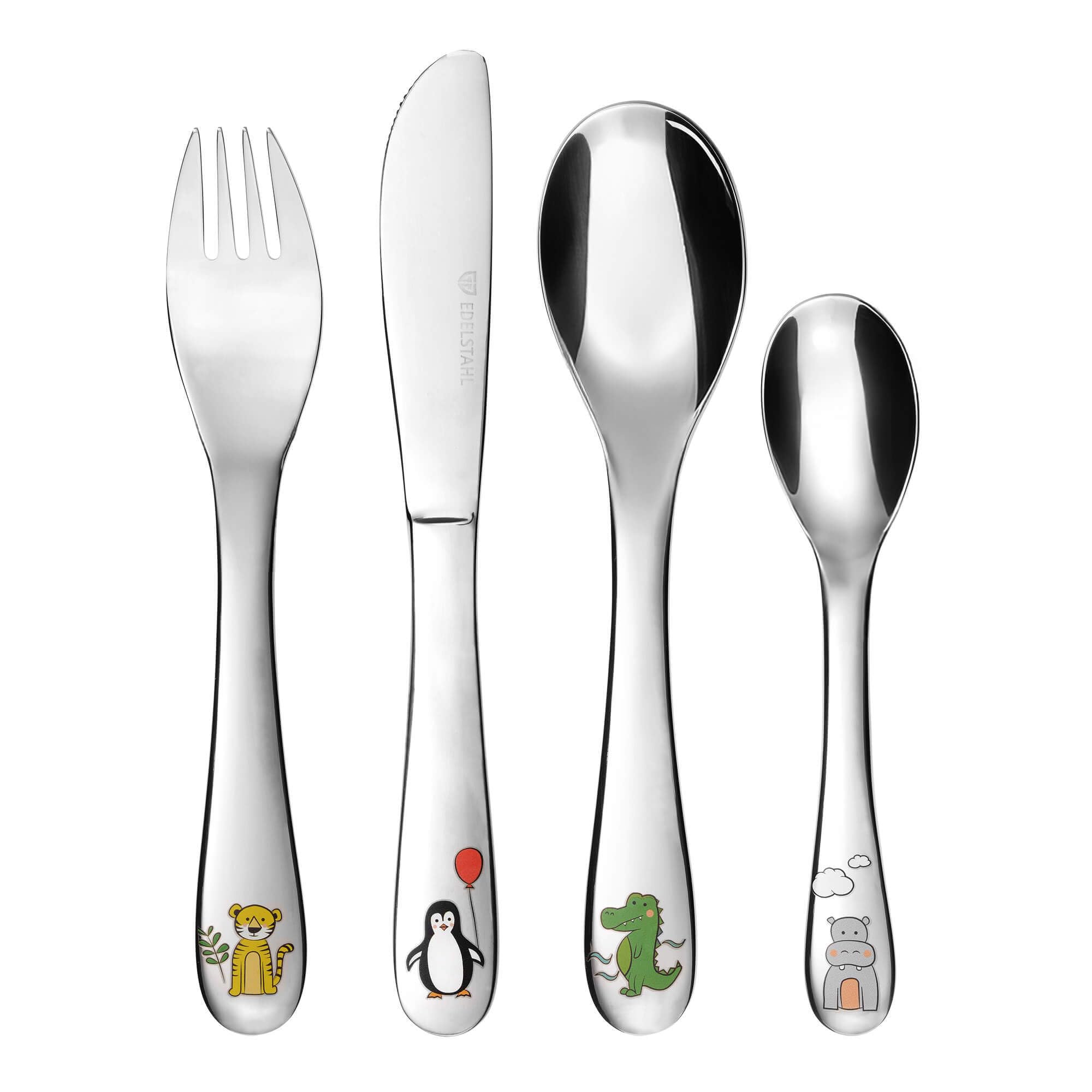 GRÄWE Kindermesser 17 cm, 6-teilig, Kinderbesteck Set, Edelstahl Besteckset, Messer für Kinder, für Mädchen, für Jungen, Motiv Pinguin