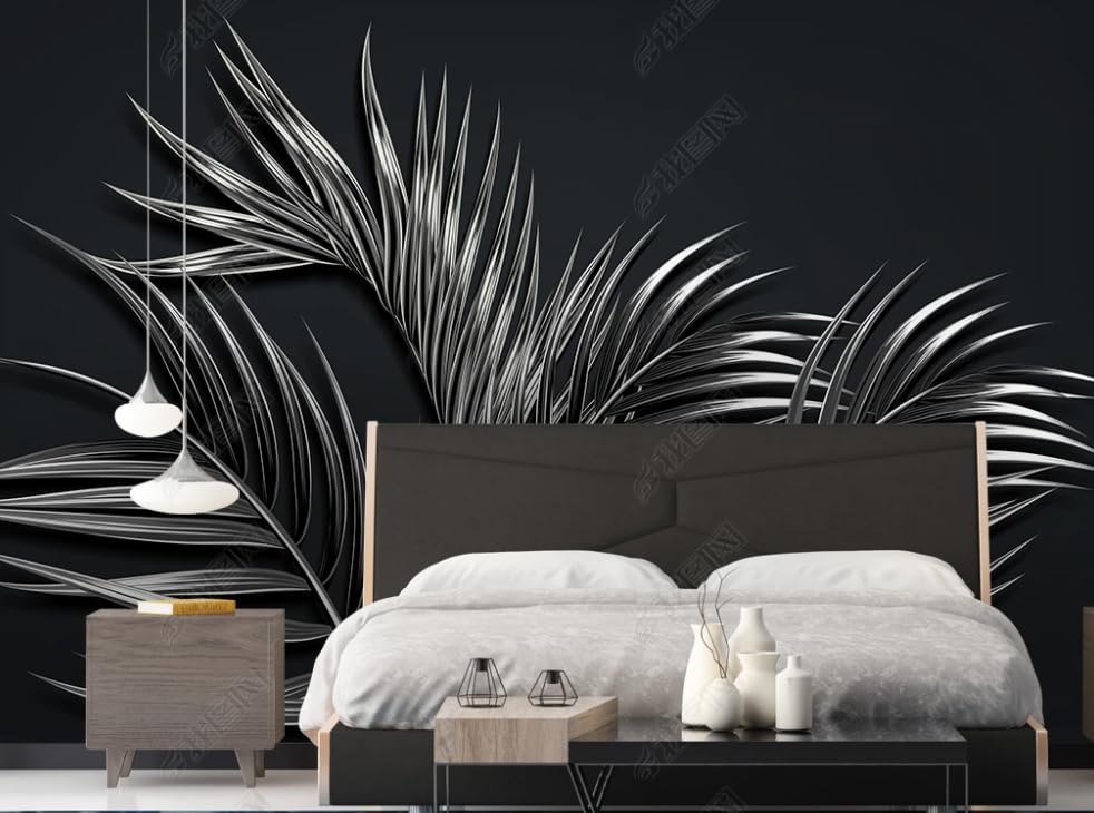 Papier peint intissé feuille d'or noir plante tropicale salon 200x140