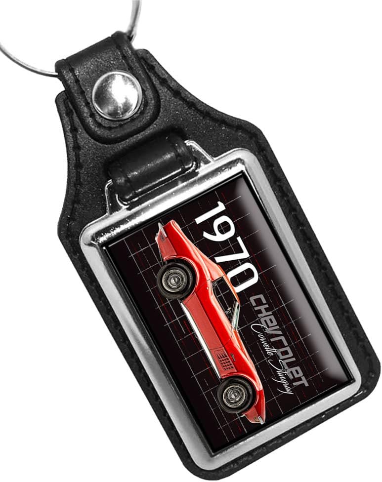 Brotherhood 1970 Chevy Corvette Stingray Red Black Design Faux Leather Key Ring
