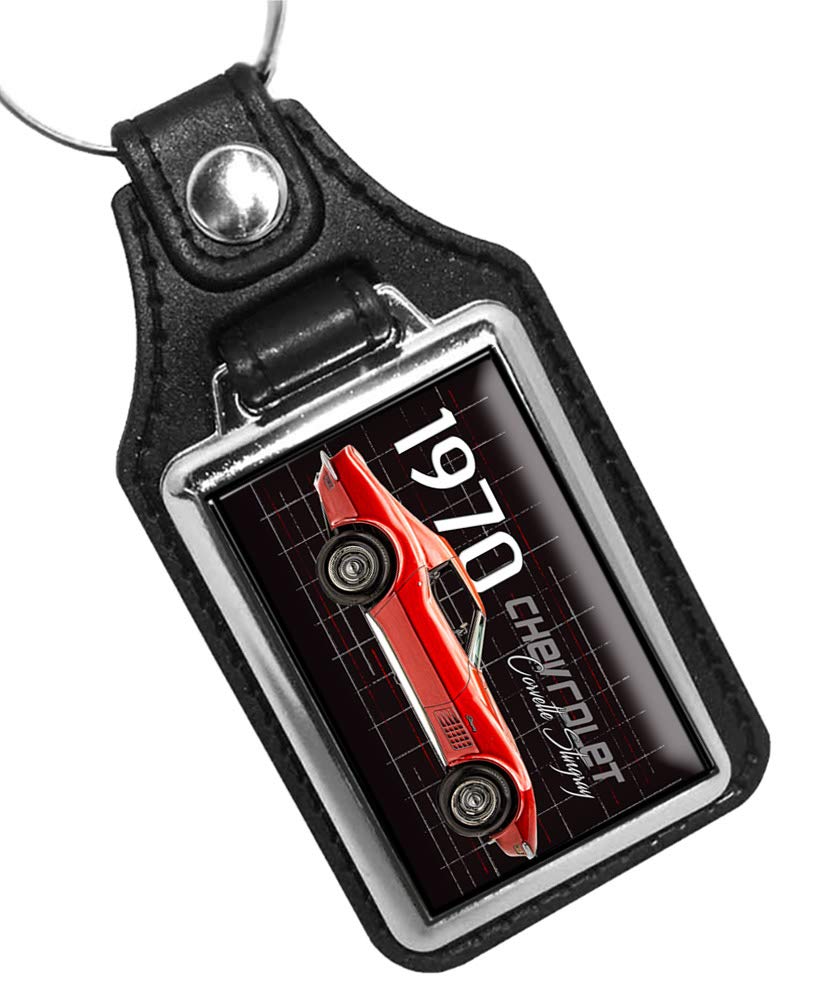 Brotherhood 1970 Chevy Corvette Stingray Red Black Design Faux Leather Key Ring