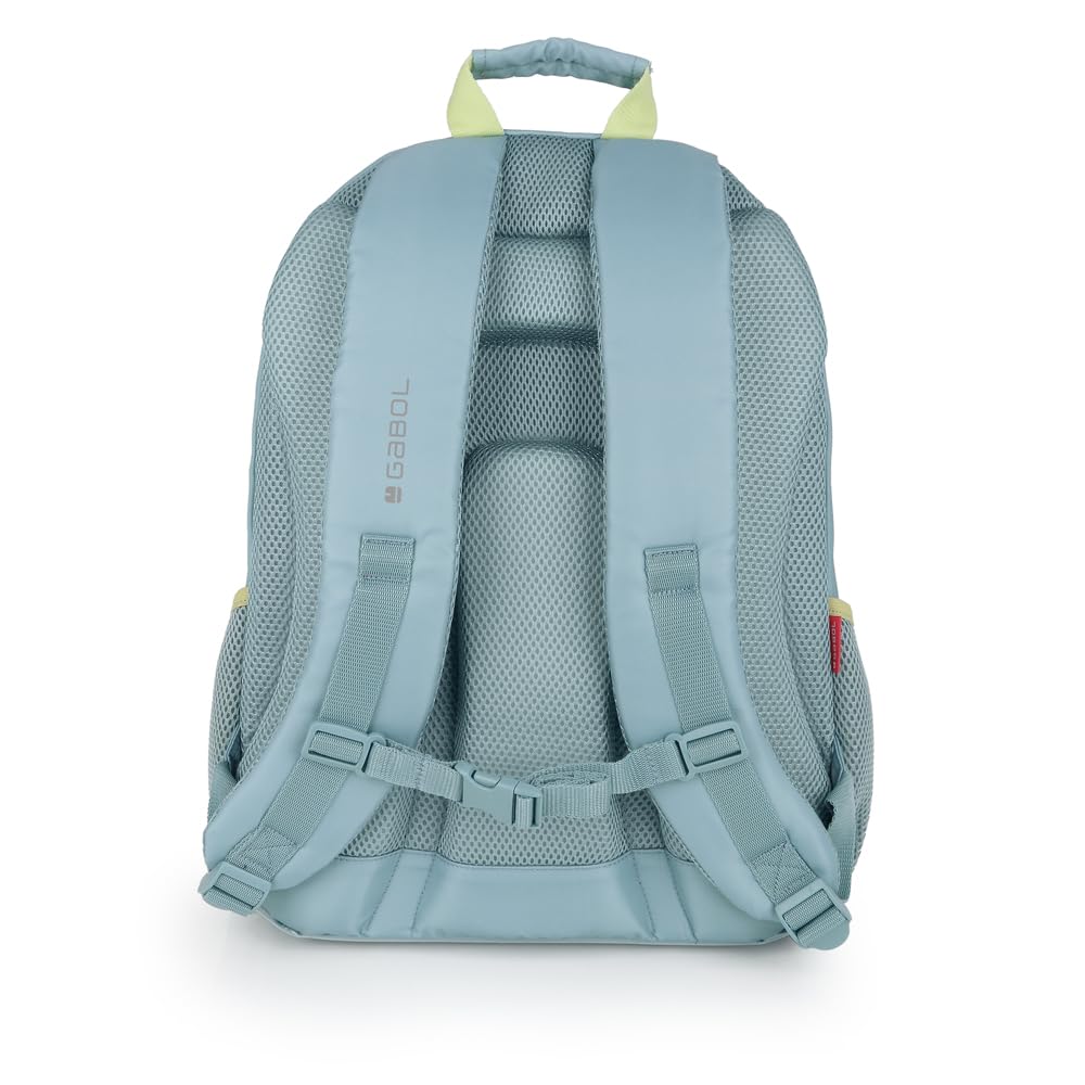 Gabol - Mochila Escolar de 3 Compartimentos 32x44x18 cm Whisper con Espalda Ergonómica de Rejilla, Funda para Portátil 15,6'' y Base Reforzada - Verde Menta