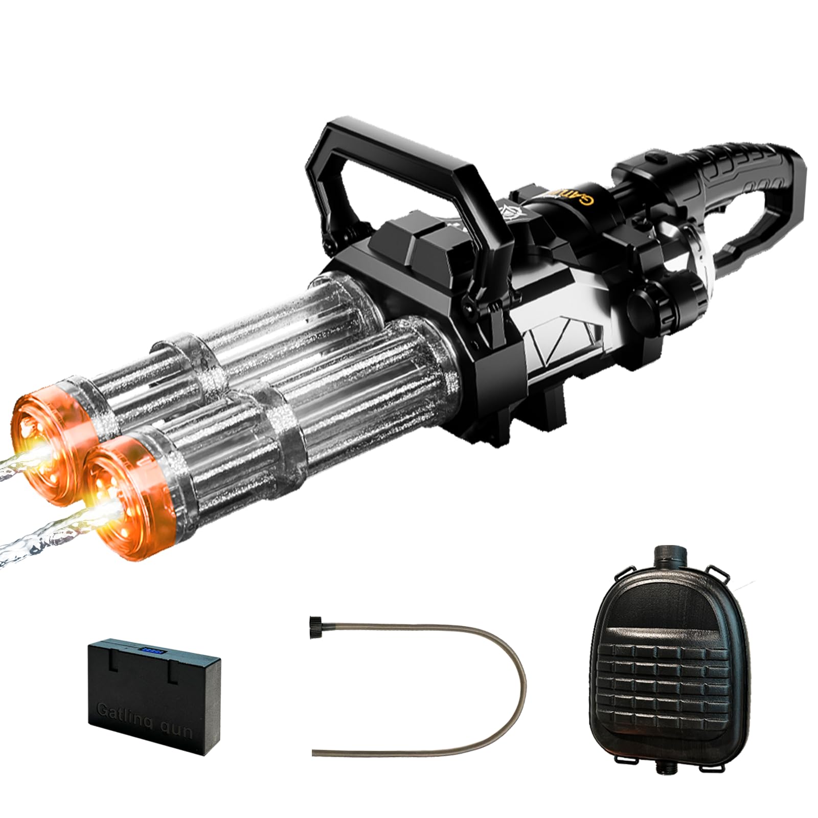 Electric Gatling Water Gun for Adults, Long Range Water Gun with LED Lights, Outdoor Squirt Gun with Backpack Water Tank, Shooting Range 32 FT+ Strongerst Water Blaster for Kids & Adults Gray