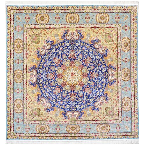 Yuchen Rug Square Silk Carpet 9ft Blue Hand Knotted Traditional