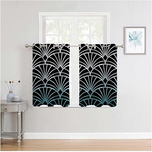 Miniatura 3 de Cortinas para Cuarto White Cyan Gradient Abstract Geometric Lines Door Dividers for Rooms Cortinas para Ventanas De Cuarto 85Inch Width by 108Inch