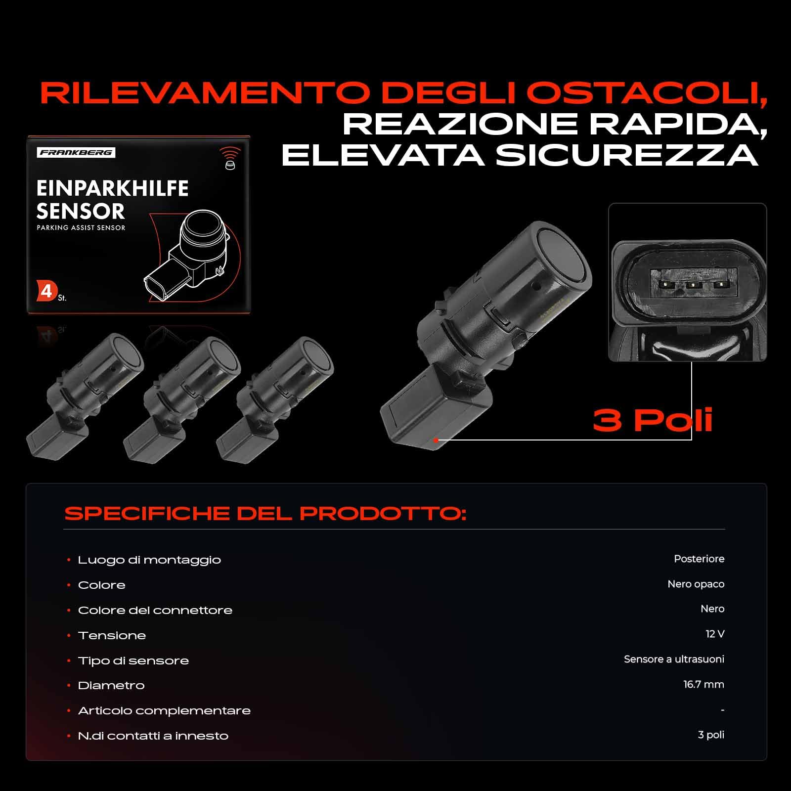Frankberg Sensore di Parcheggio PDC Compatibile Multivan V 7EF 7EM 7EN 7HF 7HM 7HN 1.9L-3.2L 2003-2015