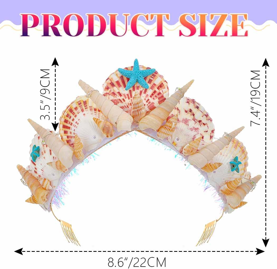 DRESBE Light Up Starfish Tiara and Crown Seashell Conch LED Headband Mermaid Ocean Hair Accessories for Women - Image 4