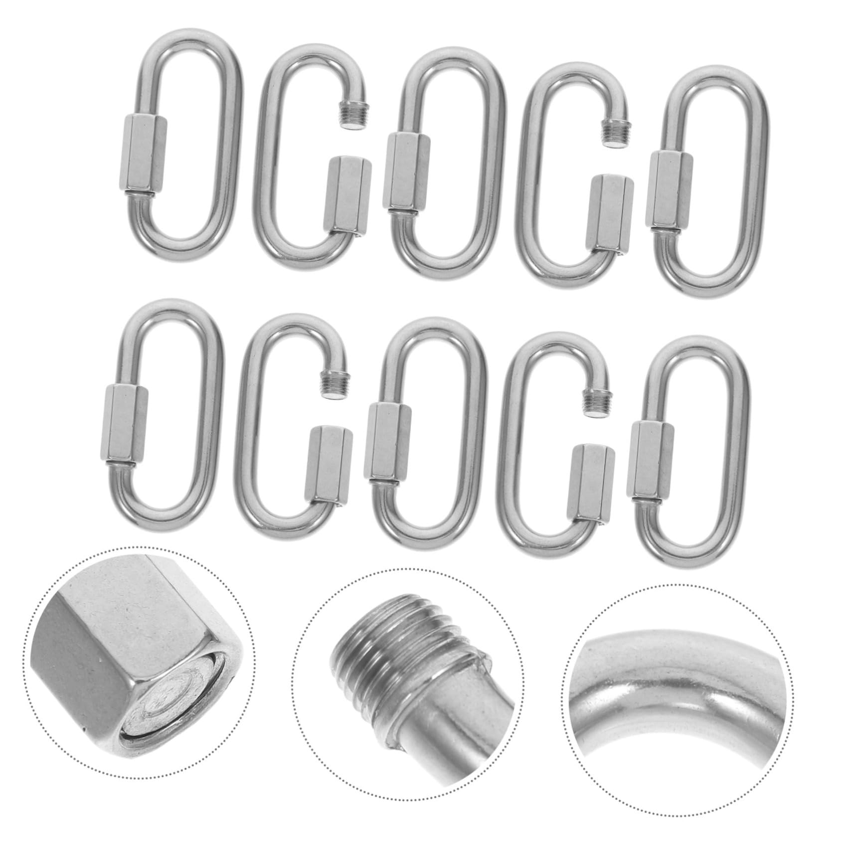 10piezas Conectores De Cadena De Acero Inoxidable Mosquetón d Rápido y Seguro Para Equipos De Exterior Para Acampar y Actividades Al Aire