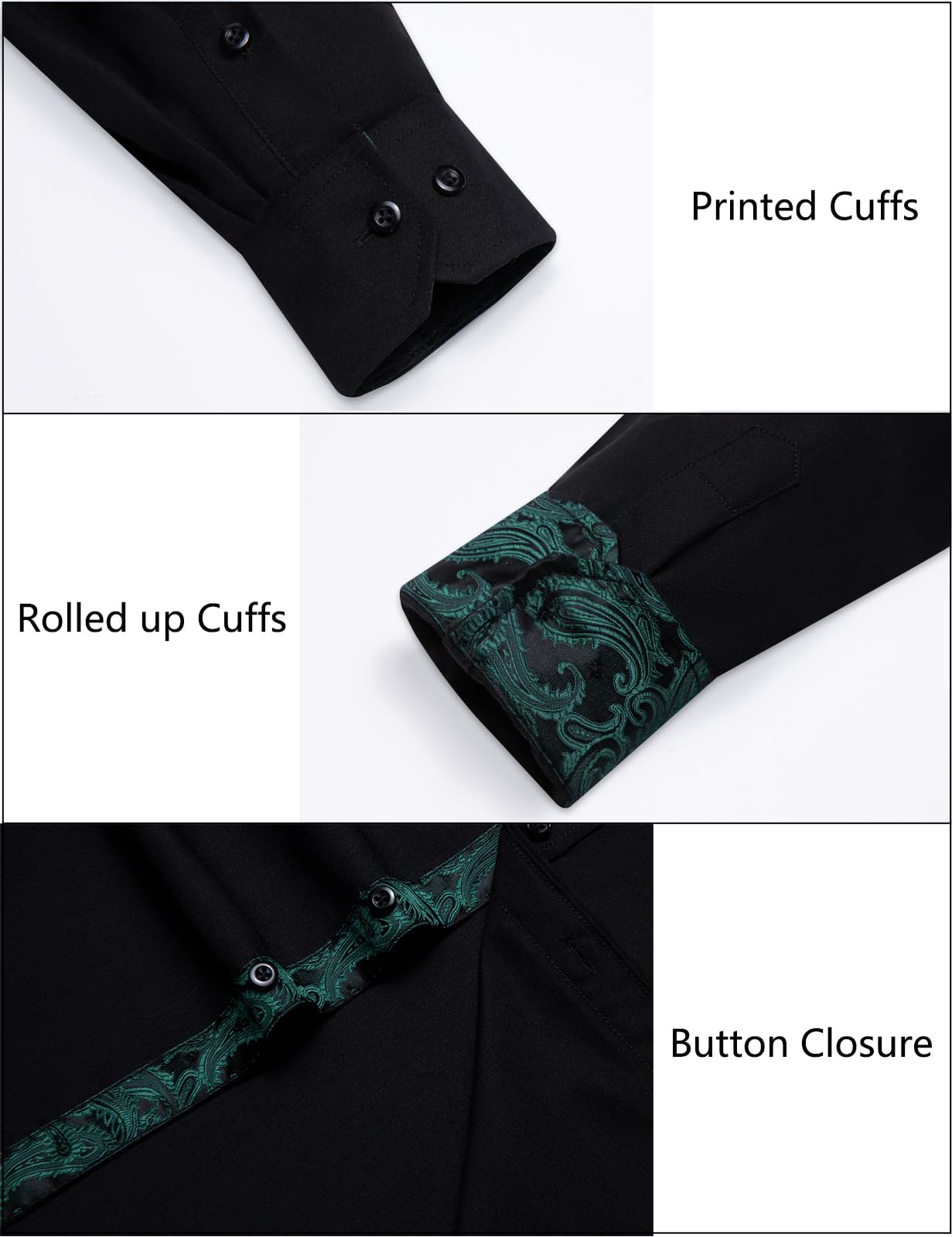 YourTies Camicia da uomo a maniche lunghe con motivo cachemire a contrasto interno e bottoni, stile casual, formale, per feste di nozze