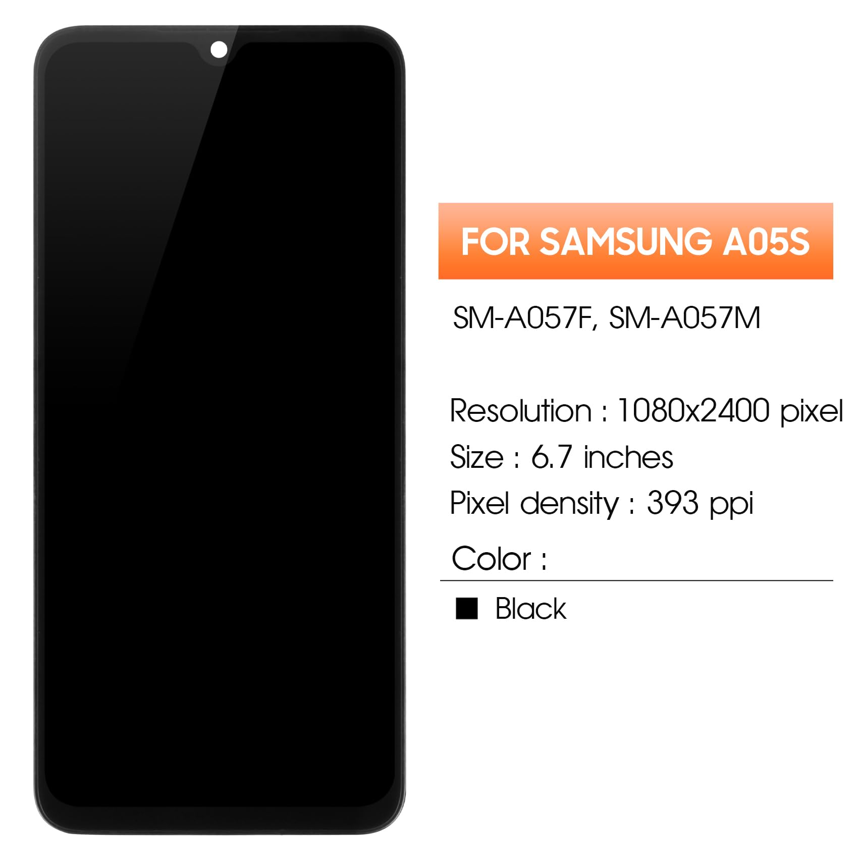 pour Samsung A05S LCD Écran pour Samsung Galaxy A05S SM-A057G SM-A057F SM-A057M 6.7" LCD Display Ecran Remplacement Tactile Digitizer Assemblée avec Outils, Noir avec Cadre
