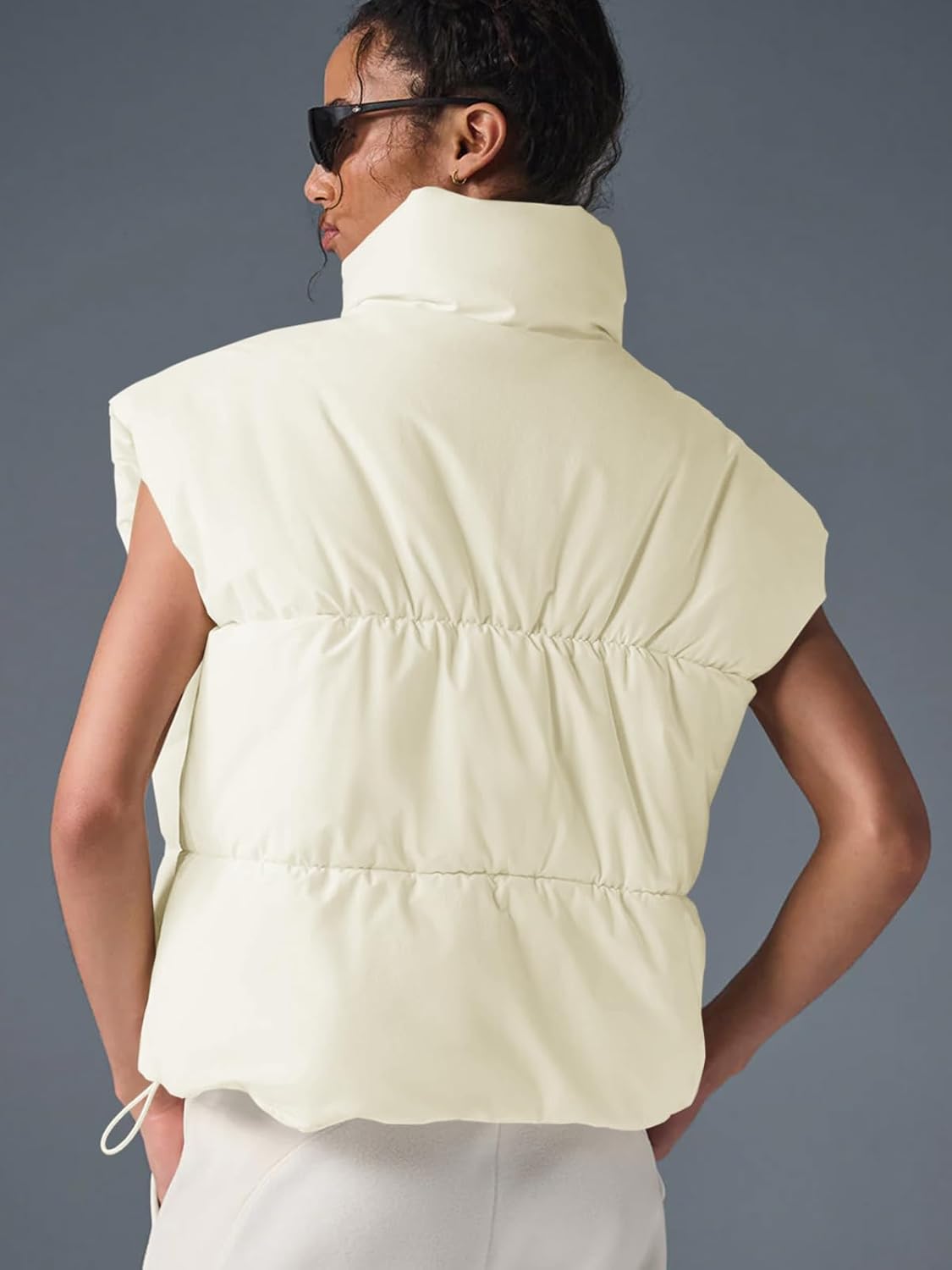 Womens Cropped Puffer Vest Oversized Winter Sleeveless Zip Up Padded Jacket Outerwear Water-Resistant Warm Coat - Image 5