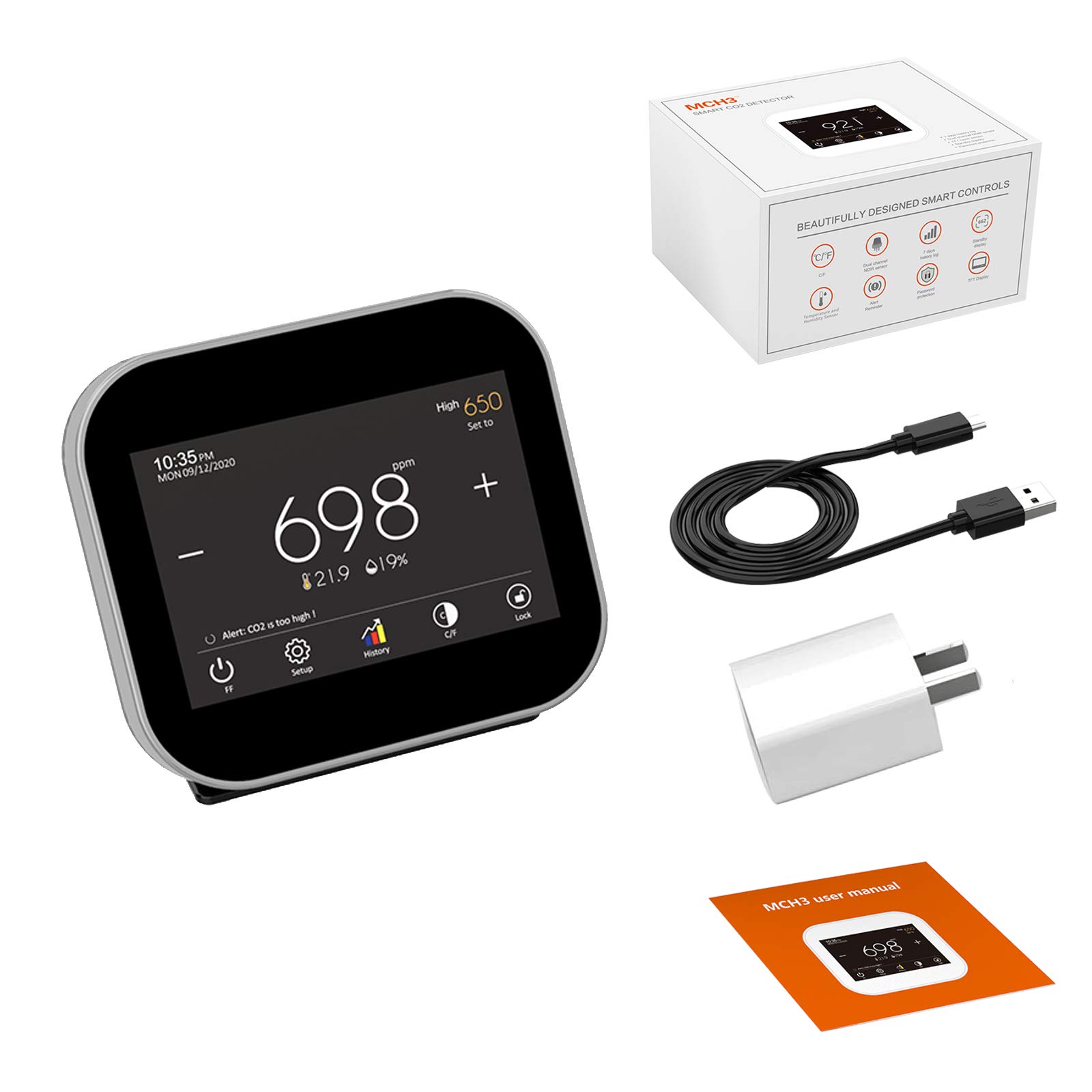 Sponsored Ad - CABINAHOME Indoor CO2 Meter, Air Quality Monitor, Temperature/Relative Humidity/CO2 Detector, NDIR Channel ...