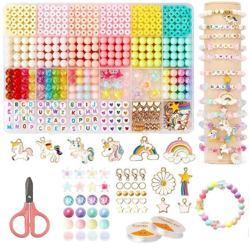 SIPFETCH Unicorn Bracelet Making Kit for Girls Ages 5–12 | DIY Jewelry Making Set with Polymer Clay Beads, Unicorn Charms, Letter Beads, Pearls, Elastic Cord & Craft Tools | Arts & Crafts Gift Kit-image-46