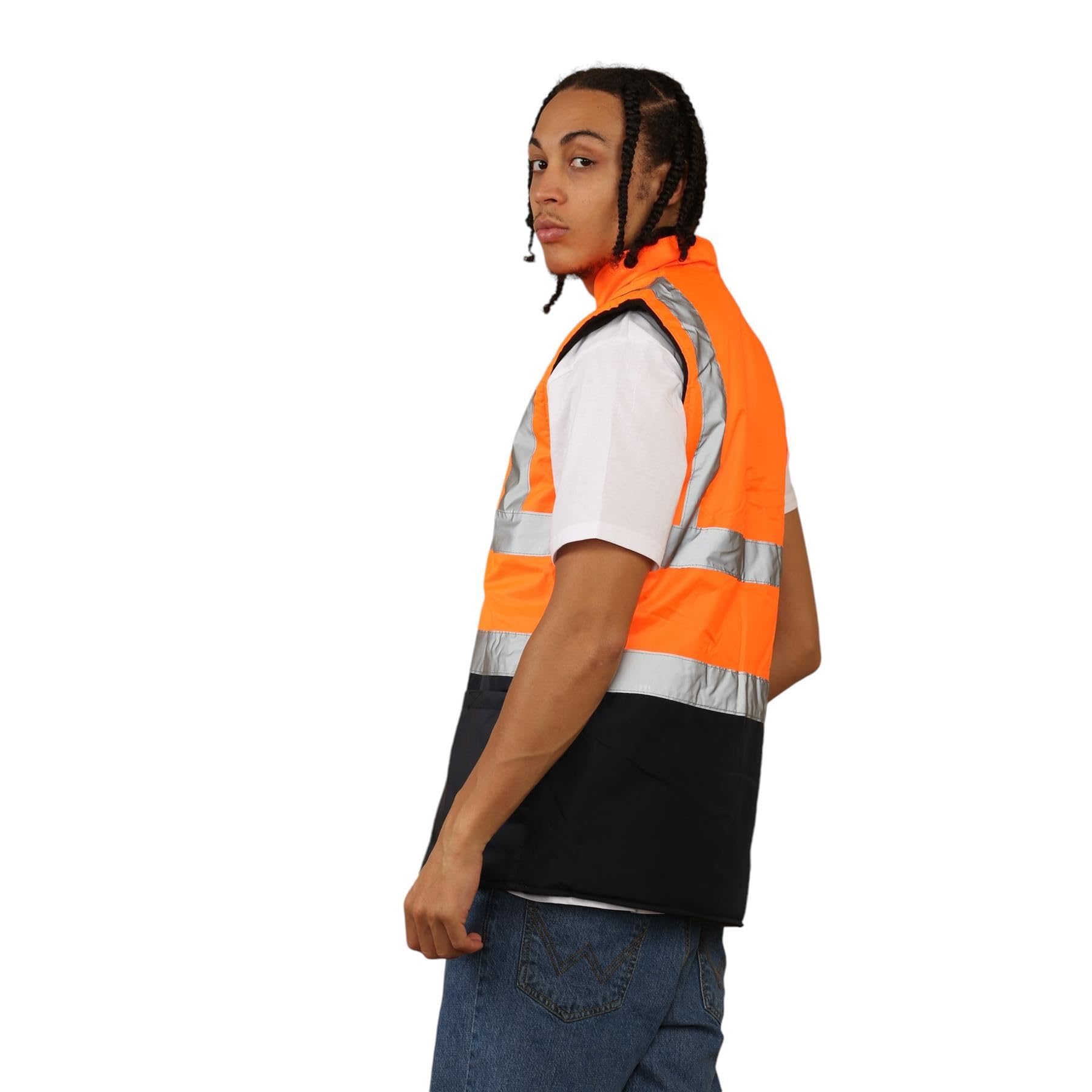 Chaleco de alta visibilidad con forro polar reversible de alta visibilidad para hombre, ropa de trabajo, chaleco de seguridad sin mangas de alta visibilidad con dos bolsillos, soporte para