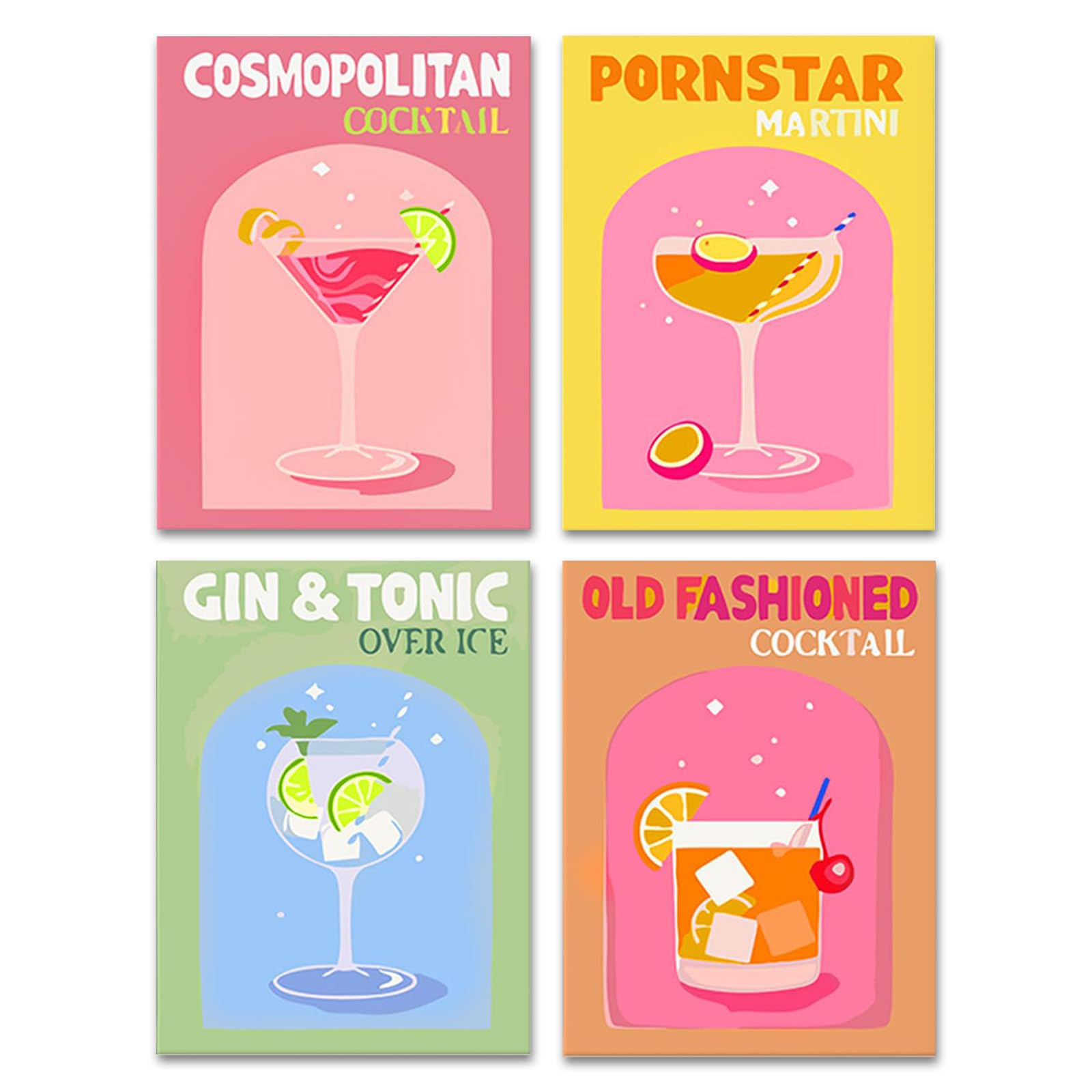 Komergave 4 Pack Cocktail Diamond Art Kits for Adults, 5D DIY Full Round Drill Diamond Painting Kits for Beginners, Paint by Numbers for Adults Gem Art Crafts for Home Wall Decor, 12x16 Inch