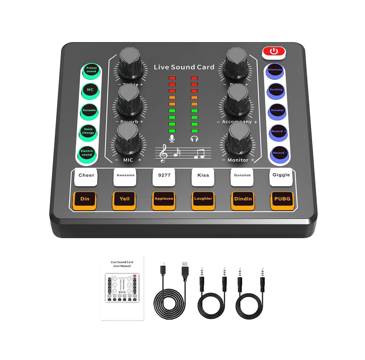 Ficontek Live Sound Card, M8 Mini Audio Mixer Board, DJ Mixer, for Music Recording Karaoke Singing Broadcast & Live Stream/Podcast/Game(Black)
