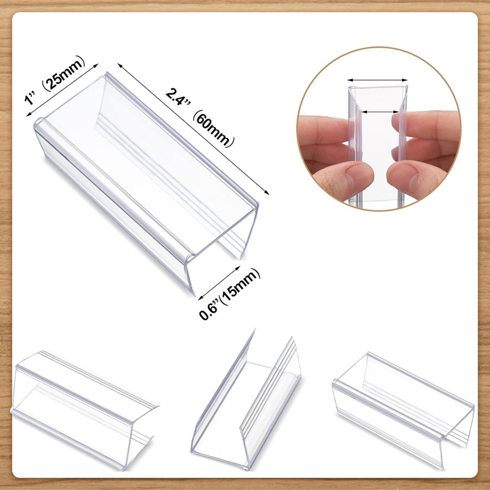 Porte-Étiquettes Bois Transparent 7,6x2,5 cm Lot 300 pour étagères