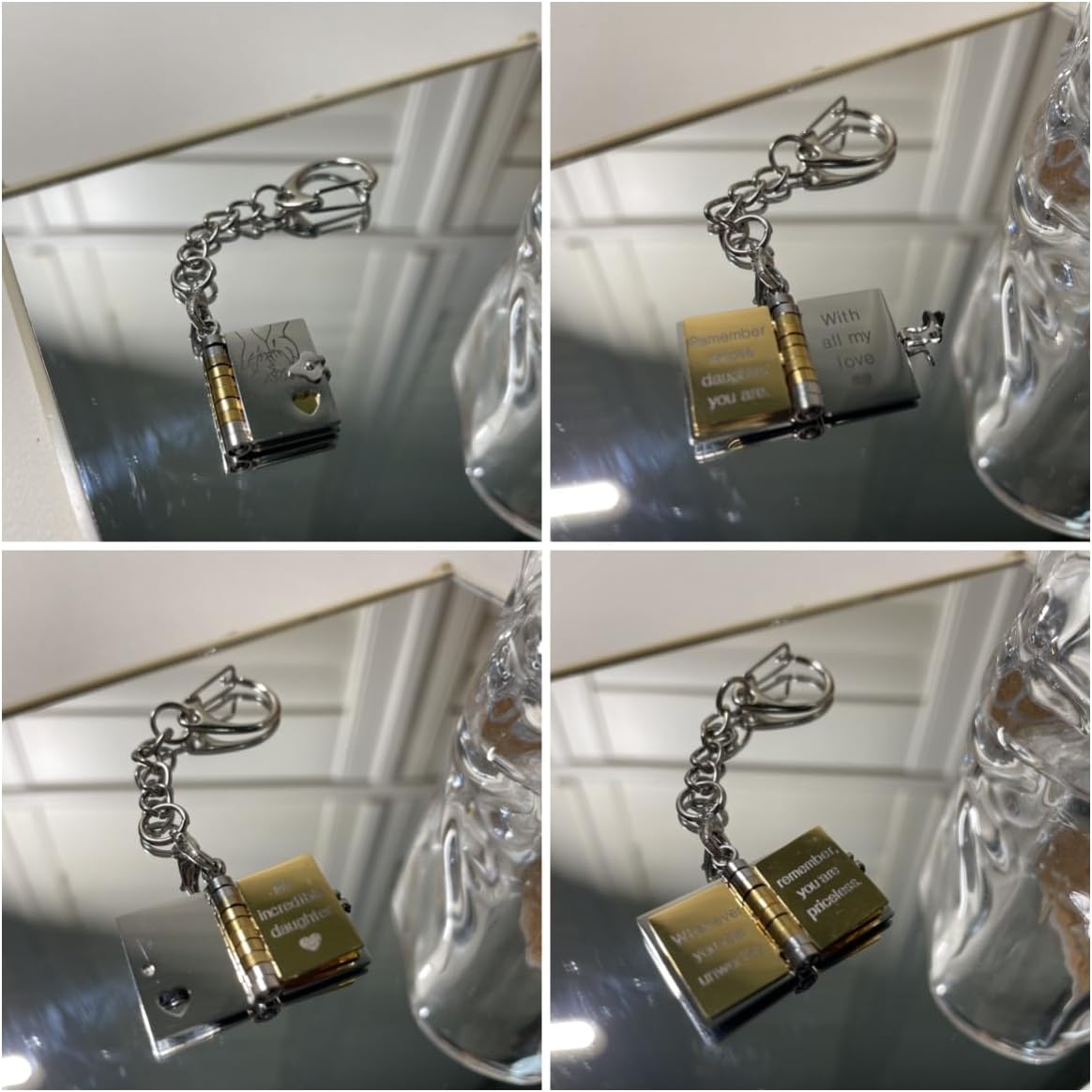 My Incredible Book Keychain For Daughter,To My Daughters from Mom and Dad Book Necklace with 6 Pages of Engraved Information - Image 2