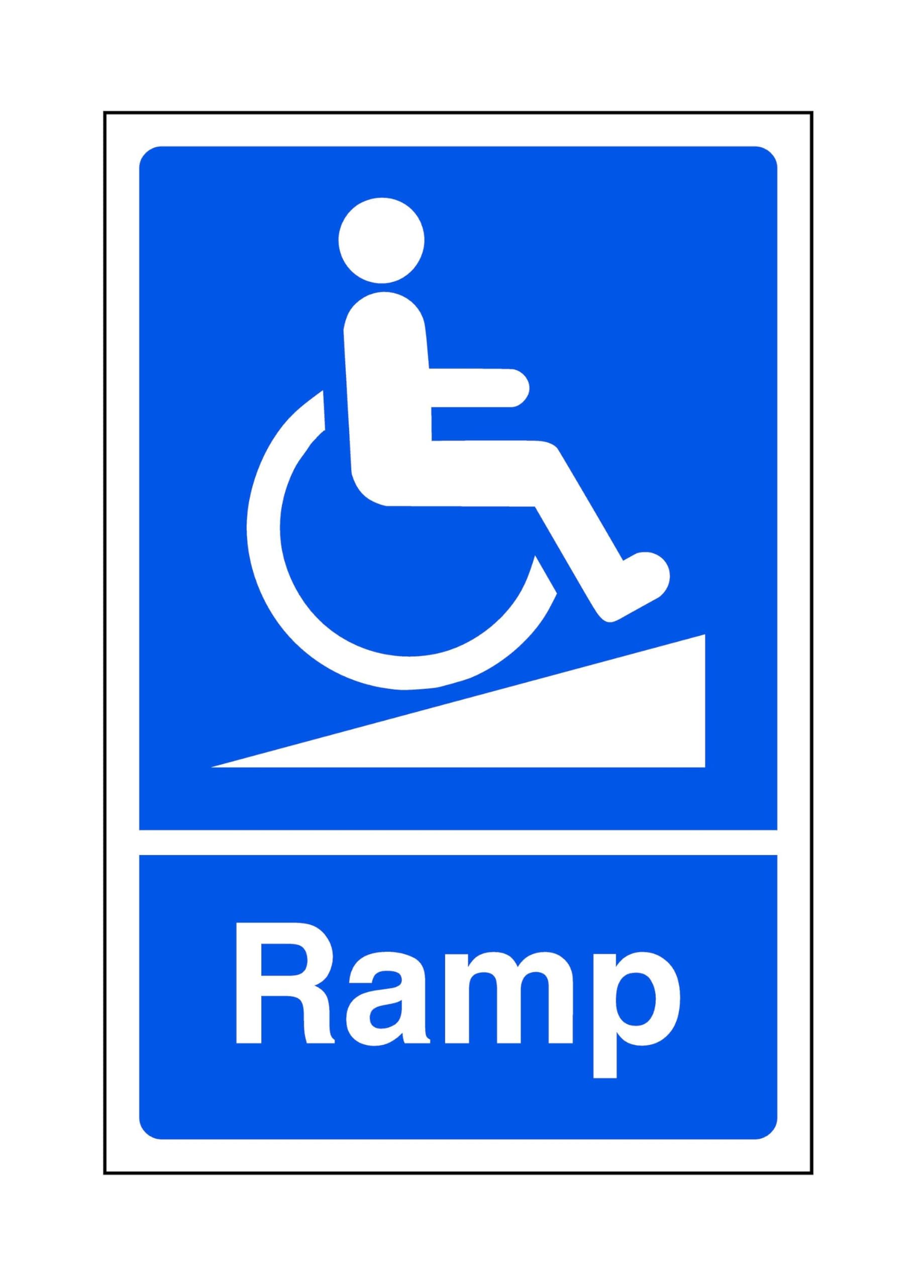 Safety First Display Ltd Green/White Wheelchair Ramp - Parking Sign - Disable Signage - 1.2Mm Rigid Plastic For Indoor/Outdoor Usage (150Mm X 100Mm) Viewing Distance Within 3M.