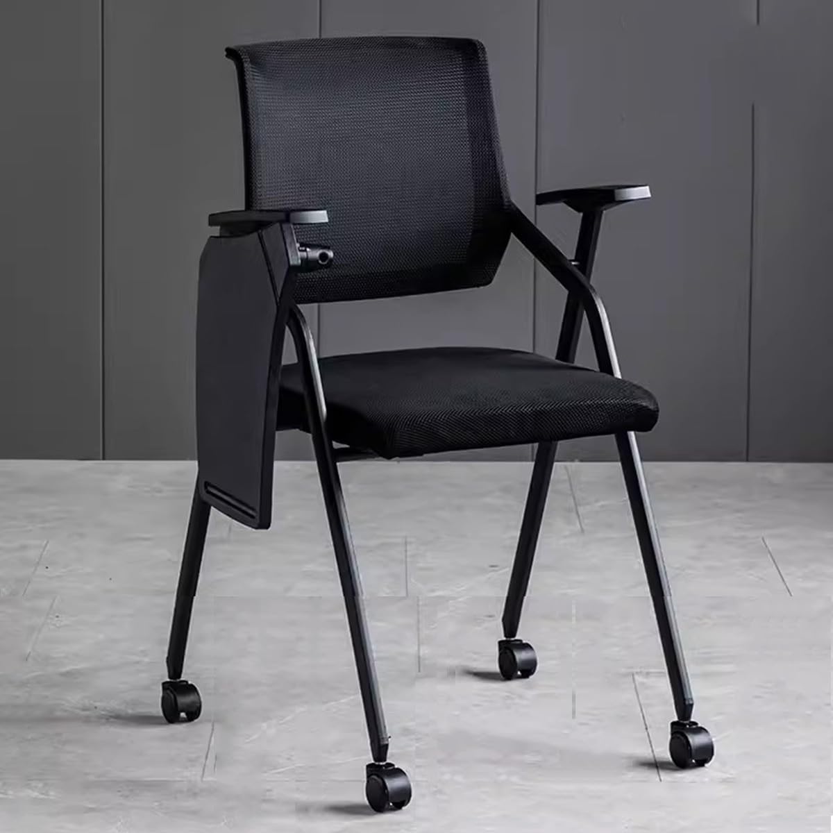 MYUYEE Mesh Office Chairs With Lumbar Support Tablet Arm Chair Ergonomic With Wheels,Commercial Training Chairs Breathable Cushion Foldable