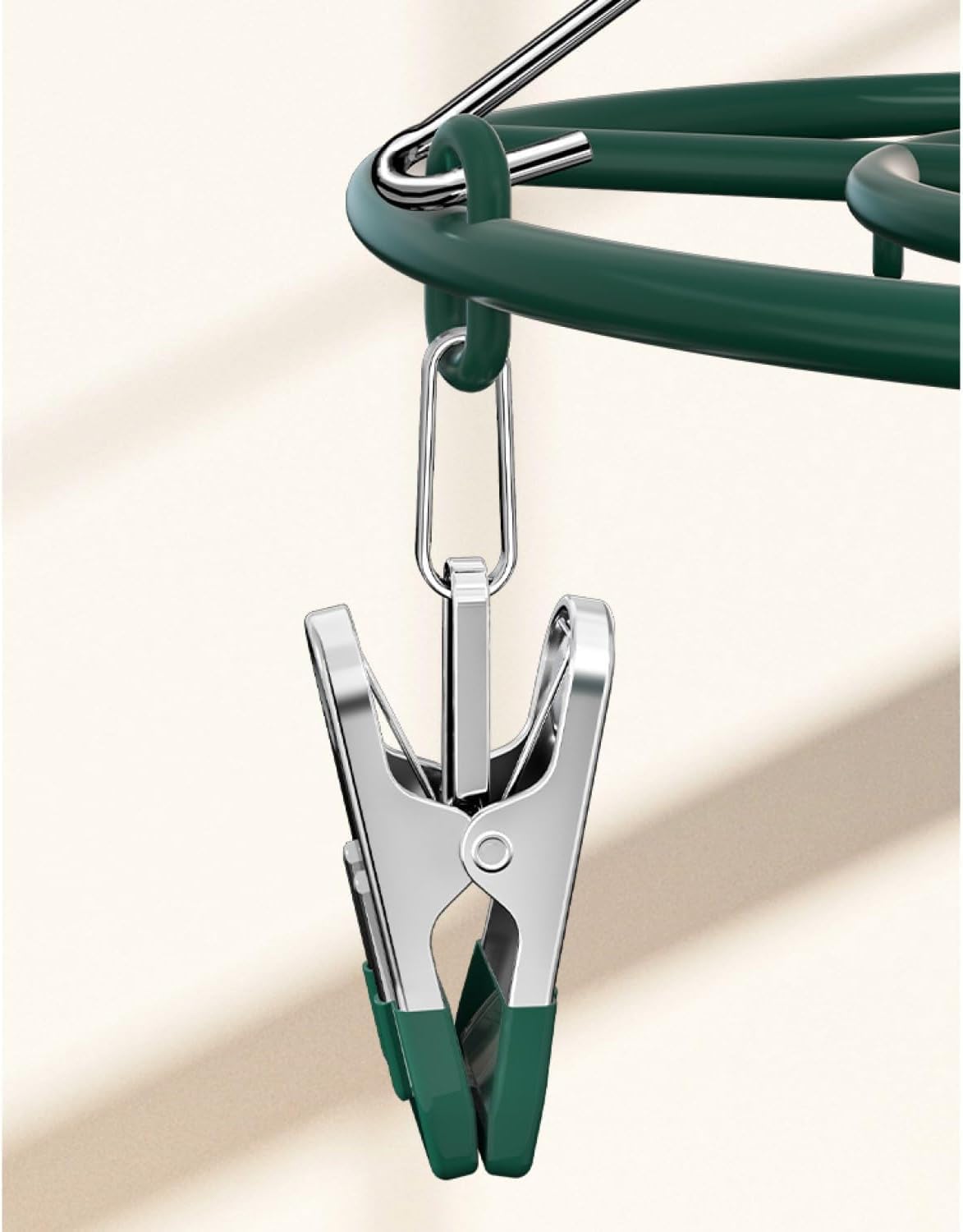 Drying Rack for Sock, Stainless Steel Sock Drying Rack with 24 Clips, Swivel Hook Windproof Hanger for Sock, Bras, Towel, Underwear, Laundry, Hat, Scarf, Pants, Gloves (Green)