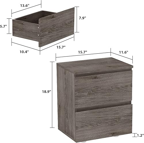 Miniatura 2 de AIEGLE Mesita de noche blanca con 2 cajones, mesa auxiliar de madera pequeña para almacenamiento, juego de 2, almacenamiento sin asas para