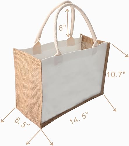 Miniatura 6 de kaxilu Yute Burlap White Tote Bag Bolso frontal de lona, 6 piezas y 10 piezas y 12 piezas decoración conveniente, bolso de mano retro, 12 unidades