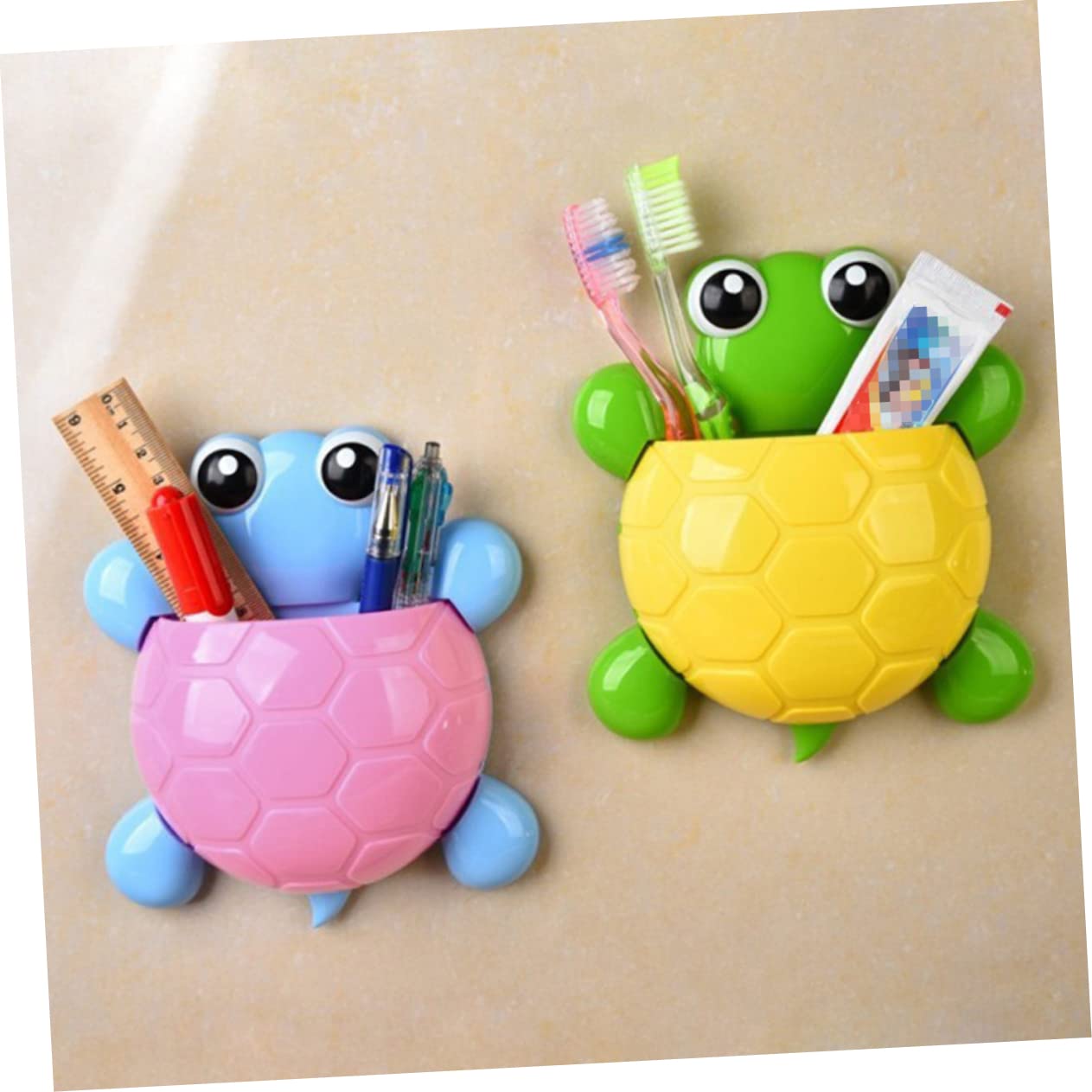 4 Piezas Portacepillos de Dientes PP PVC Ventosa Tortuga