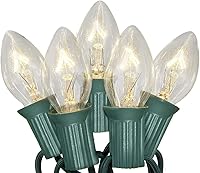 Vista 1 de Luces de Navidad C7, 25 pies de cadena de luces de Navidad transparentes para exteriores con 27 bombillas incandescentes blancas cálidas