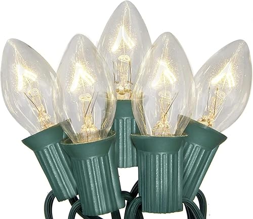 Luces de Navidad C7, 25 pies de cadena de luces de Navidad transparentes para exteriores con 27 bombillas incandescentes blancas cálidas