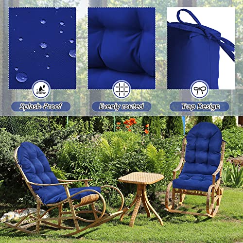 Image of Geelin 4 Pcs Outdoor Patio Chair Cushion Thick High Back Adirondack Chair Cushion Tufted Weather & Fade Resistant Anti-Slip Outside Rocking Chairs Pads with Ties 44 x 19 x 4 Inch (Dark Blue)