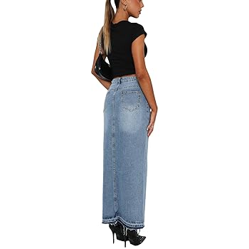スカート Denim Maxi Skirt Amazon.com: Women High Waist Denim Maxi Skirt Split Thigh