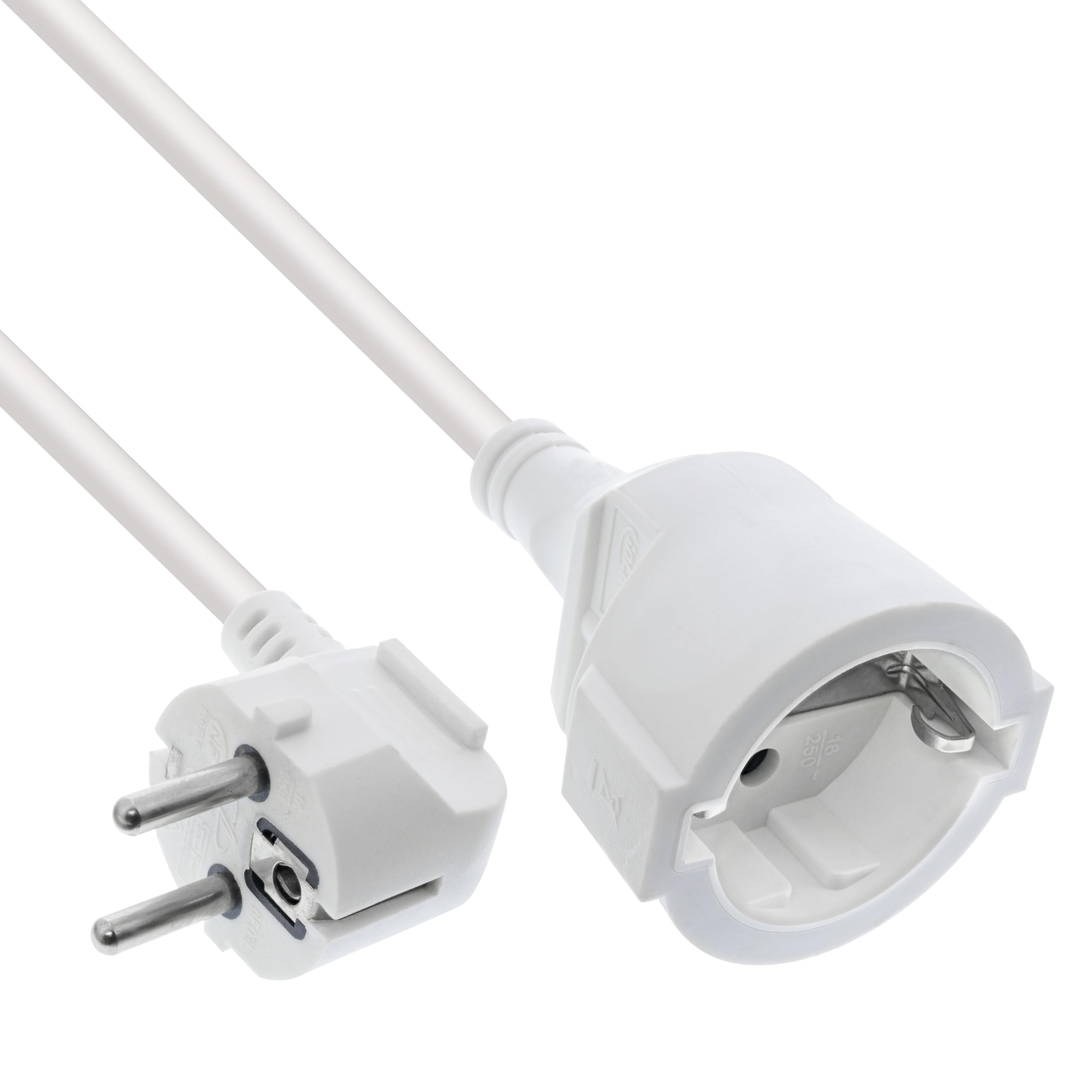InLine Extension cable, power cable, 1 m, earthing contact plug angled/socket, H05VV-F, indoor, increased touch protection, white, 16400U