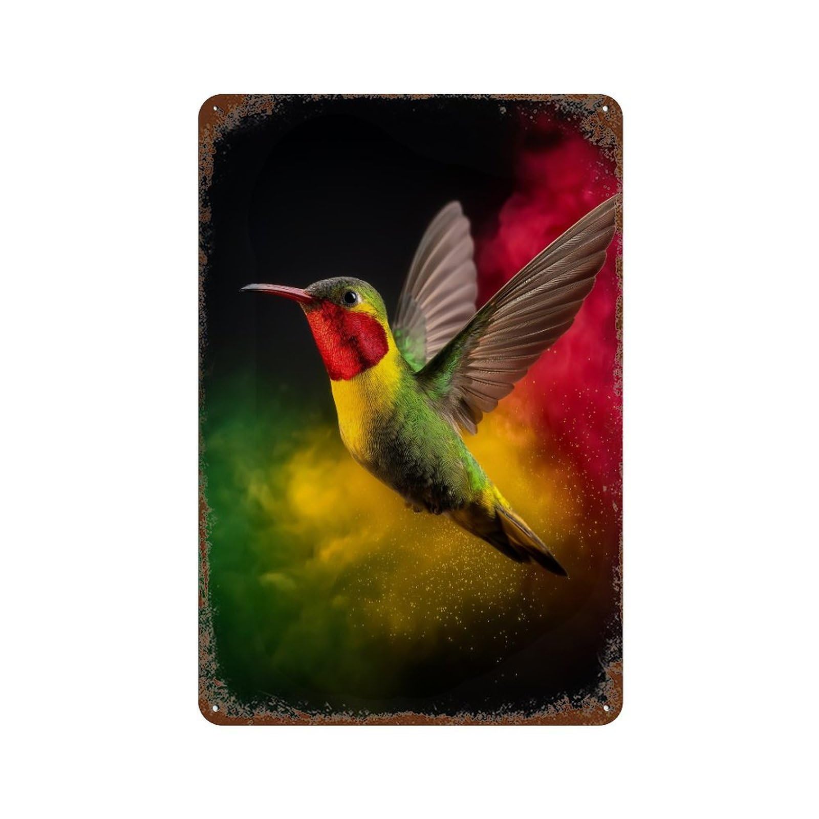 Weathered Tin Sign Hummingbird in Flight 11.8"x7.9", Rustic Home Decor for Basement, Hobby Room And Garage Decor