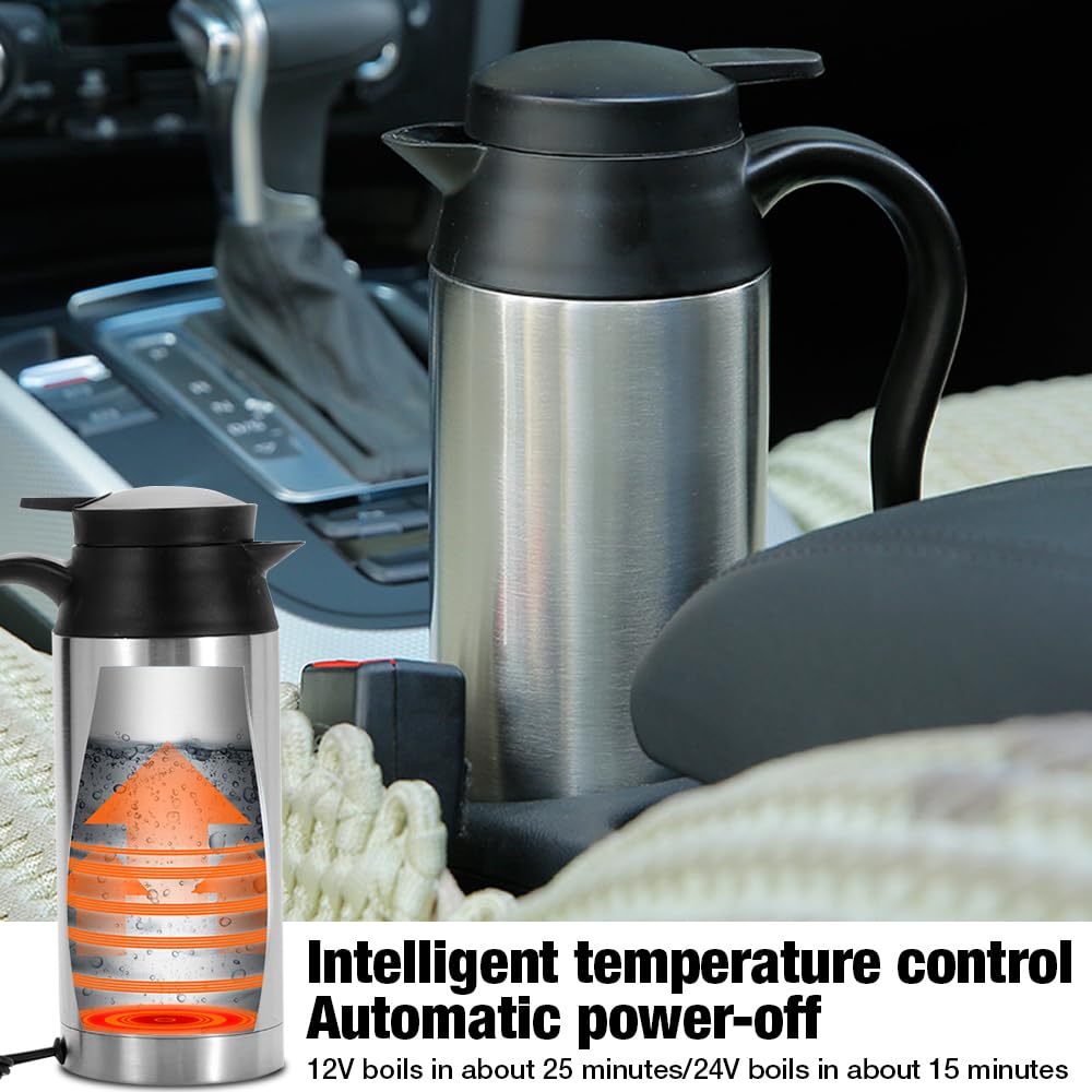 XEERU Bollitore Elettrico da Viaggio 12V per Auto, Tazza Elettrica da Viaggio Portatile, Bollitore Riscaldante per Auto, Tazza di Riscaldamento per Auto, Spegnimento Automatico(750ml)