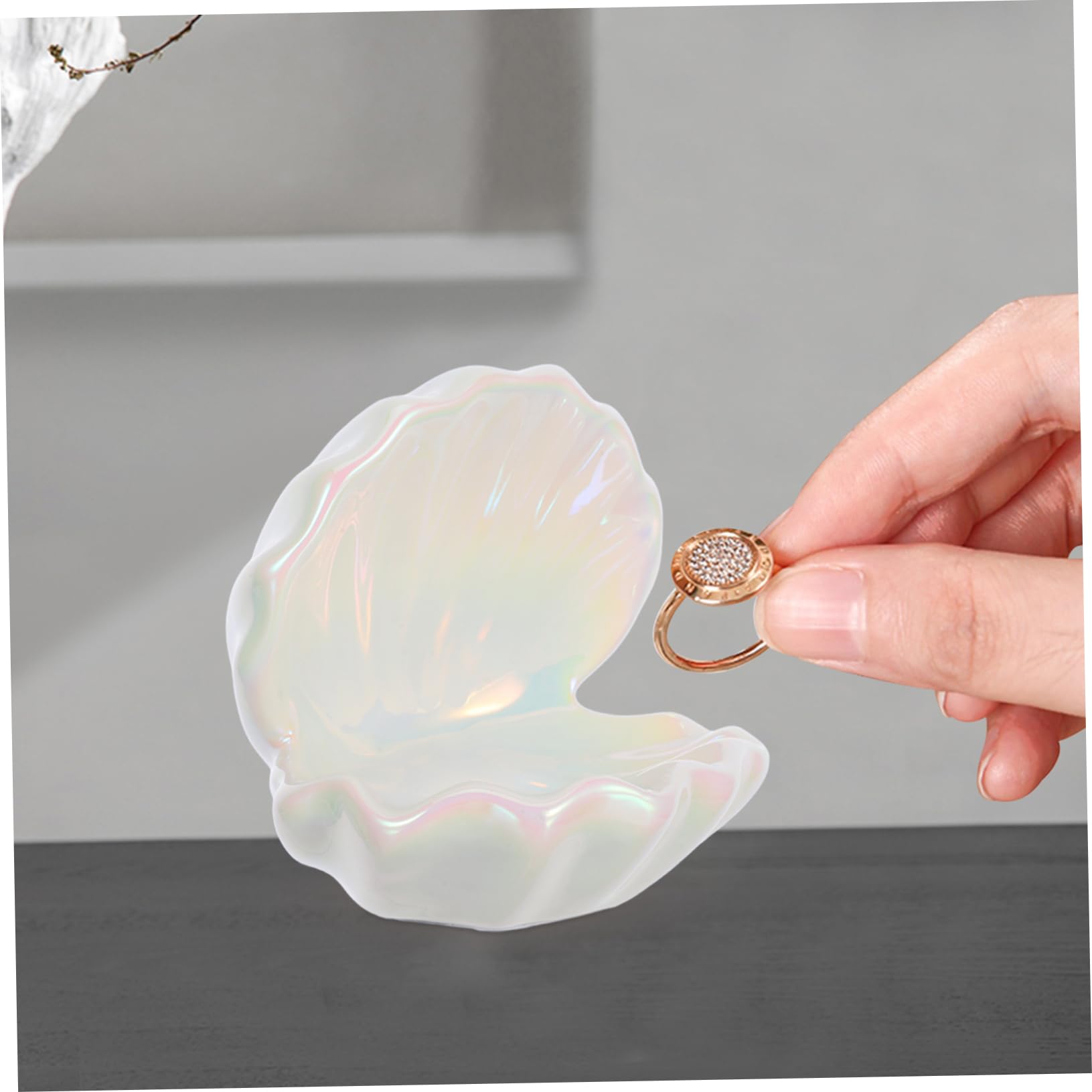 Alipis Vassoio Bianca Forma Gioielli Porta Conchiglia in Ceramica | Piatto Decorativo da Tavolo, Ciotola Anello per Casa e Bagno, Design Elegante