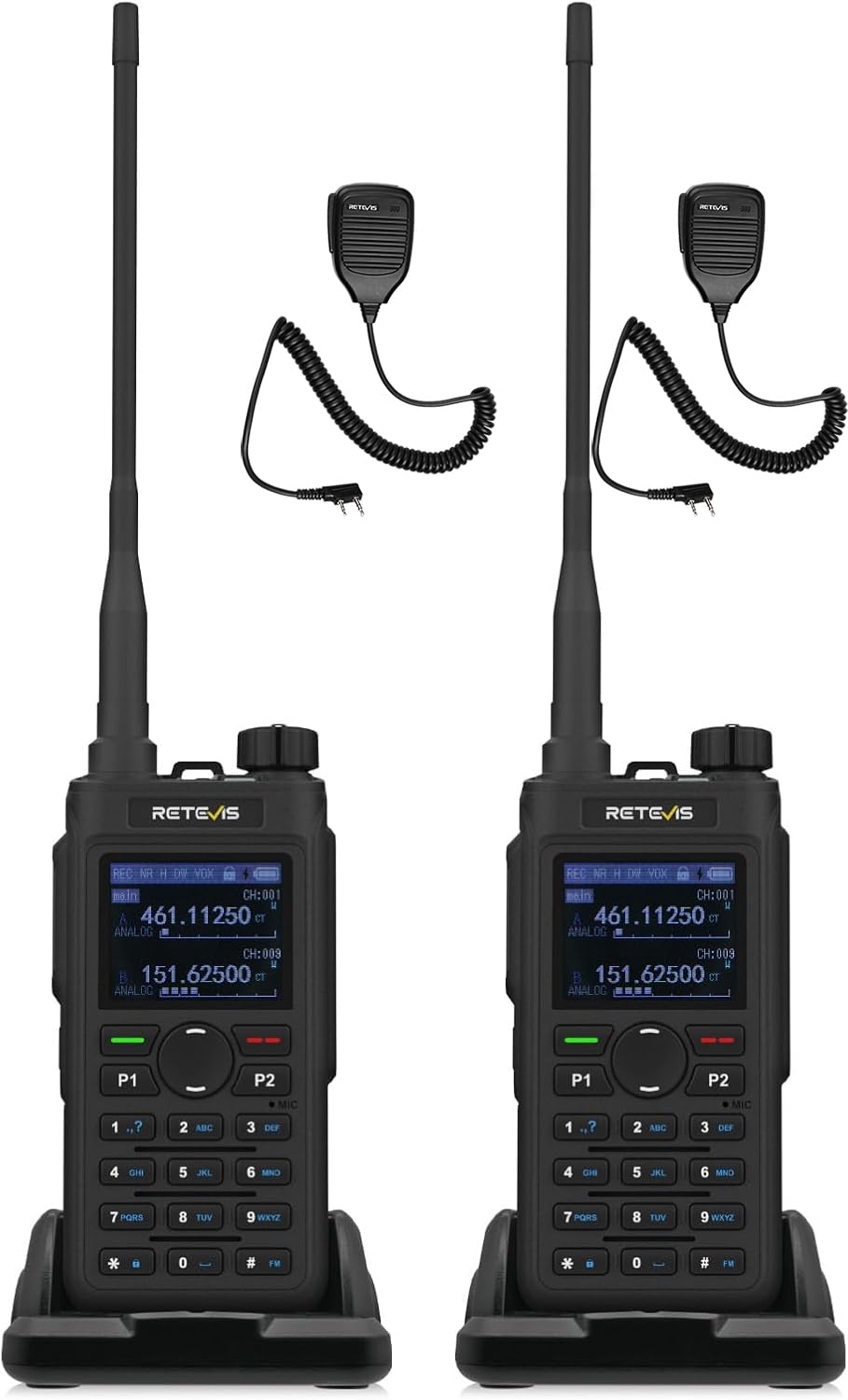Retevis C62 Walkie Talkie Lungo Raggio, Doppia Banda Ham Radio Ricetrasmittenti Professionali, Walkie Talkie Ricaricabili Con le cuffie, 2000mAh, per Ristoranti, Alberghi e Supermercati (2 Pezzo)