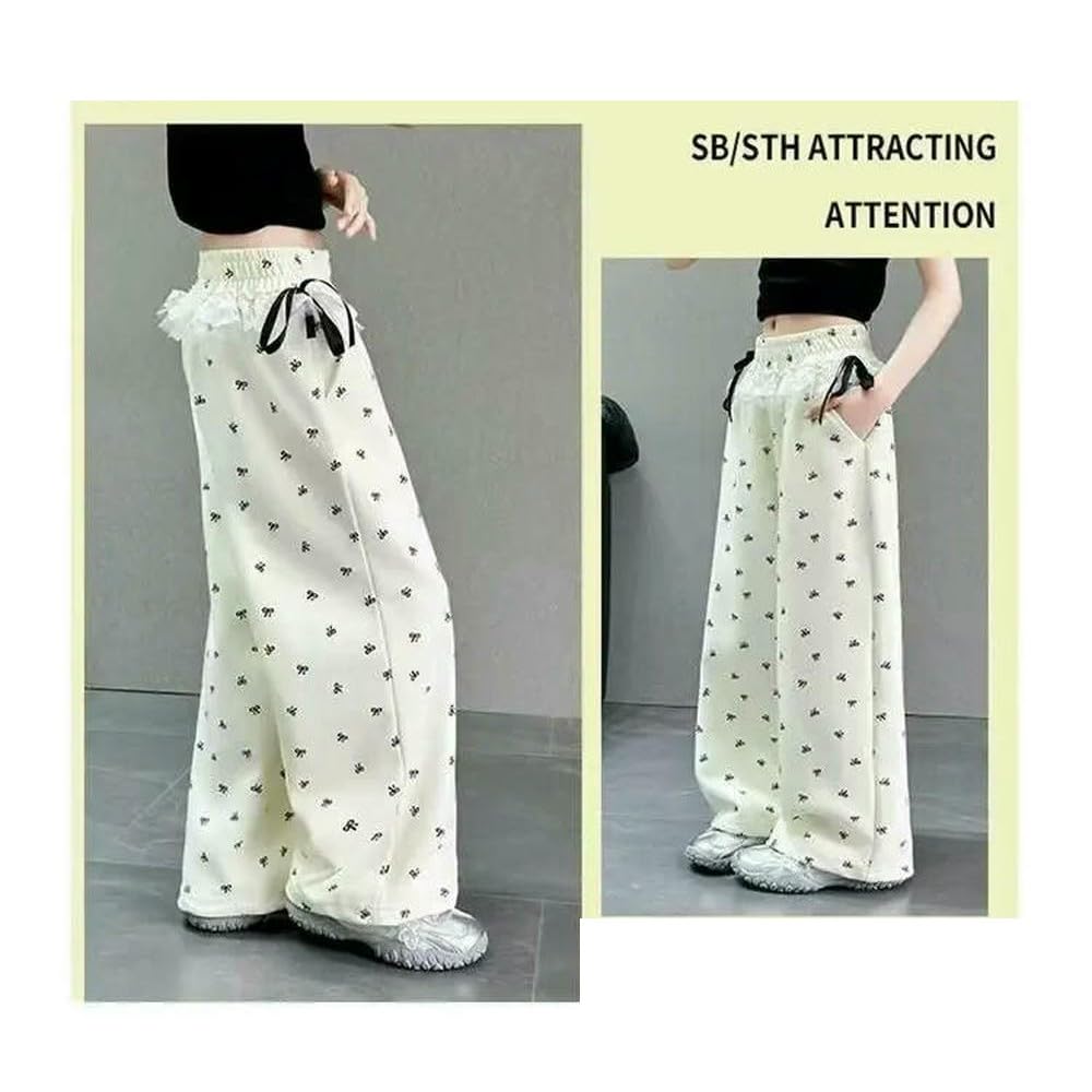 GLDFW Pantaloni estivi da ragazza a gamba larga sottili con nodo casual vestibilità ampia abbigliamento per bambini in fibra di poliestere elastico in vita pantaloni lunghi