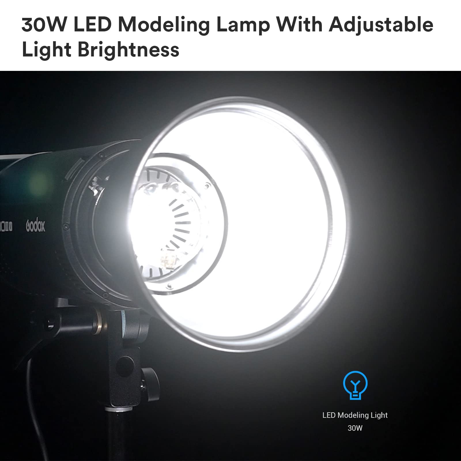Godox DP600III-V Flash da studio,GN106 Tempo di riciclo 0,1-1S,1/2000-1/800s Durata flash, Sistema 2.4G X,Supporto Bowens con lampada da modellazione a LED da 30 W per matrimoni,fotografia di ritratti