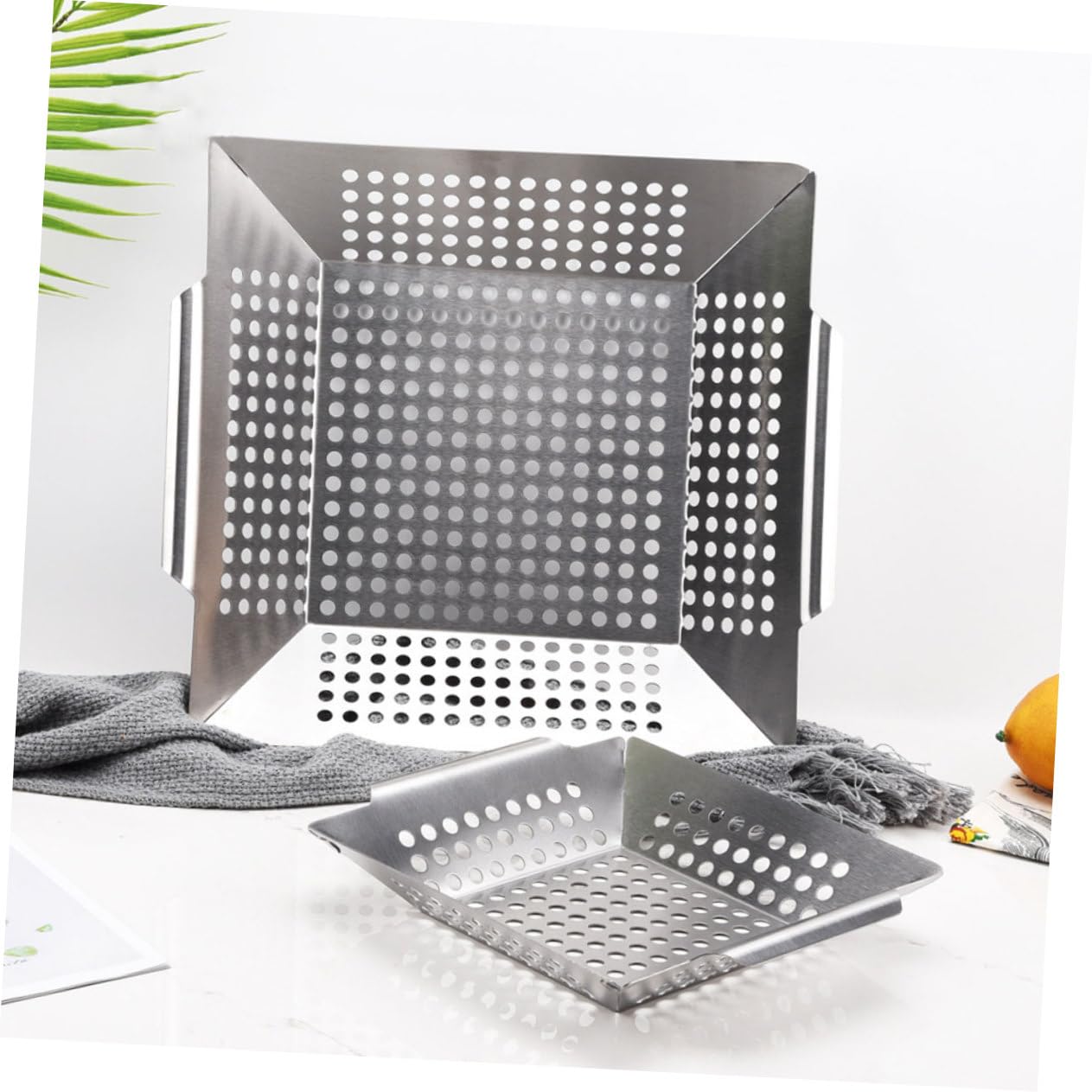 SUPVOX Panier à Grillades en Acier Inoxydable 430, Lot de 2 Paniers de Légumes pour Barbecue, Robuste et Facile à Utiliser, pour Familles et Restaurants
