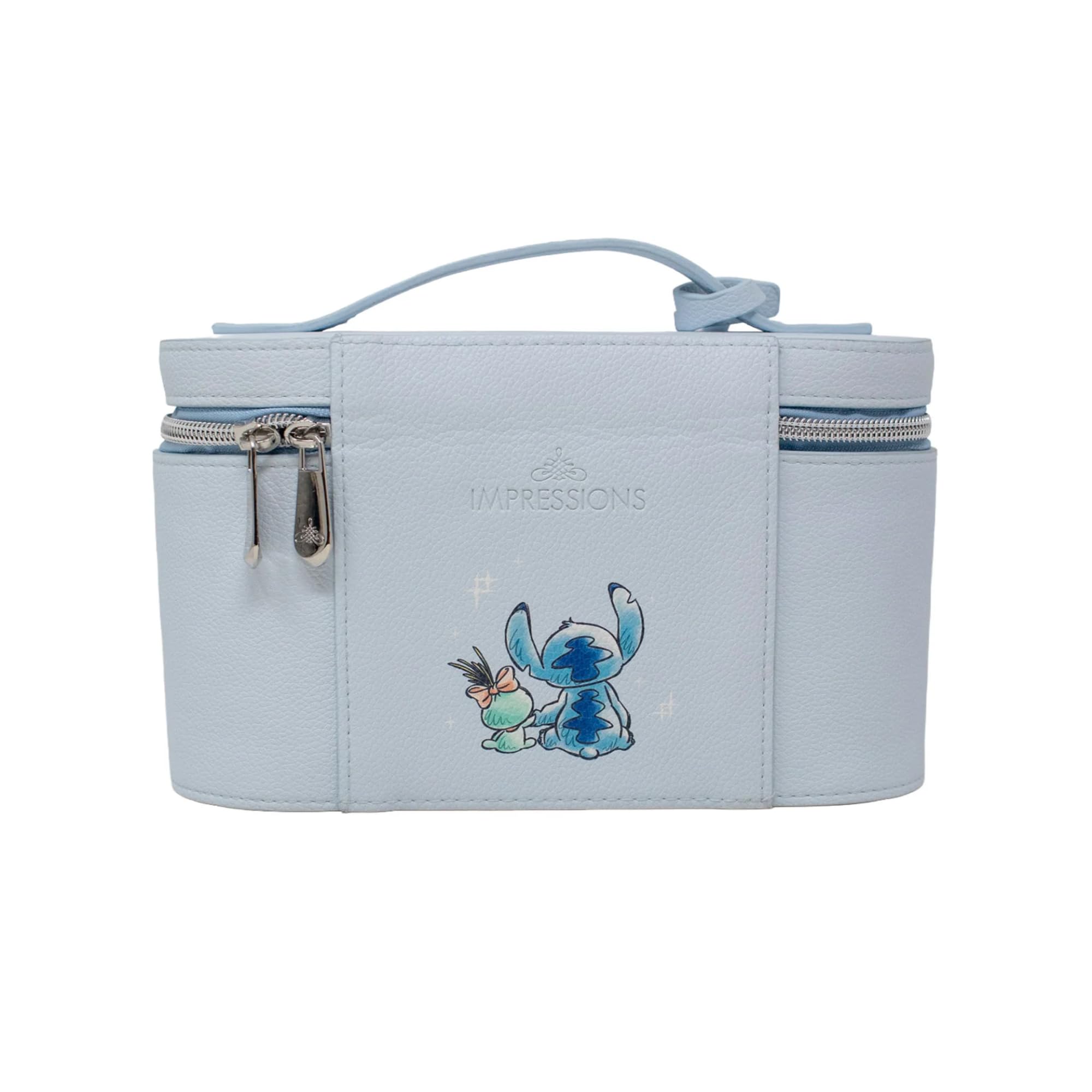 Impressions Vanity Stitch and Scrump - Custodia per trucchi con stampa a punto, tasca per pennelli, borsa per il trucco interna foderata in ecopelle con manico superiore e etichetta rimovibile con