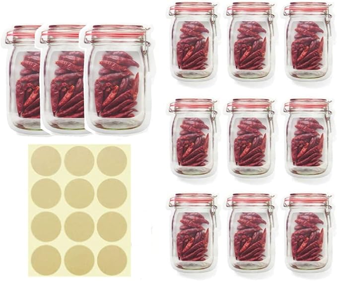 Spice storage Bags Mason Jar Bottles Bags, 12pcs Blue Mason jar Spice