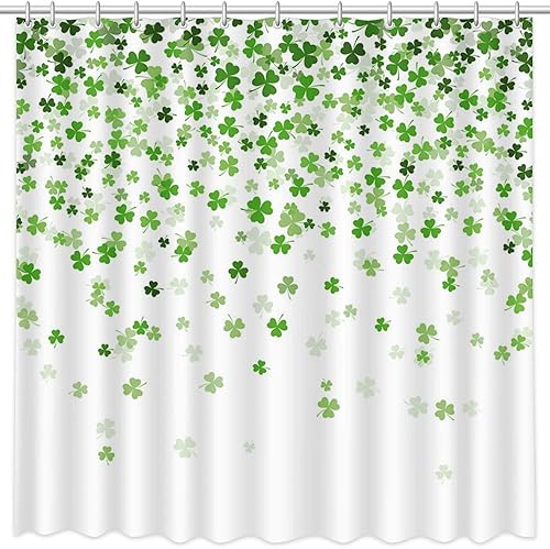 Miniatura 3 de MEHOFOND Cortina de ducha de trébol del día de San Patricio, cortina de baño de trébol irlandés, juego de cortinas de tela para el día de San