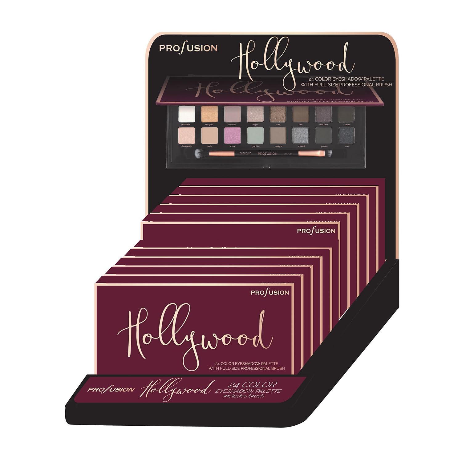 Profusion Cosmetics Hollywood 24 Shade Eyeshadow Palette, Richly Pigmented Shades to Achieve Bold Eye Catching Looks with A Professional Brush