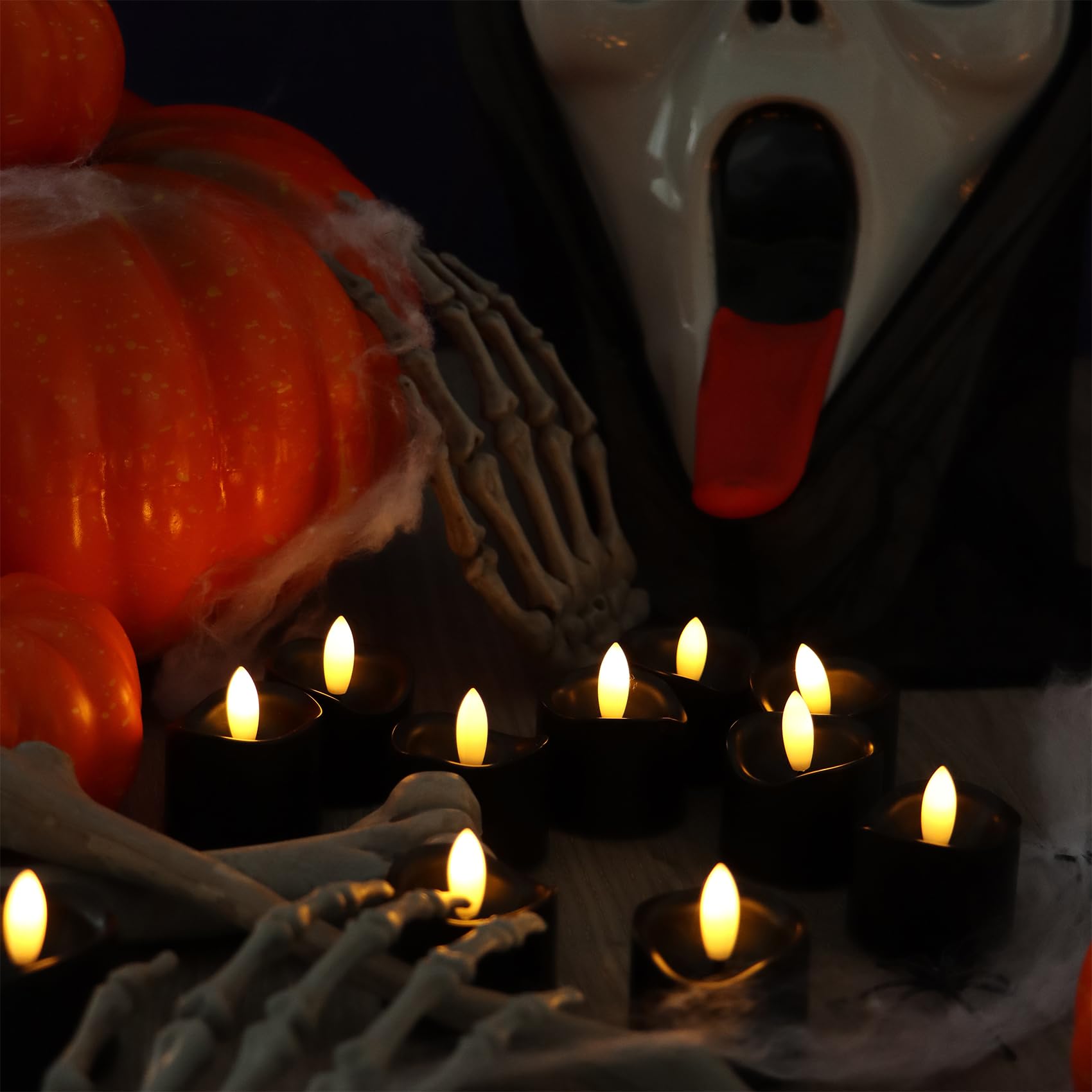 Confezione da 48 candele tealight senza fiamma, funzionamento a batteria, realistiche, tremolanti, candele votive LED per matrimoni, Halloween, feste, decorazioni per la casa