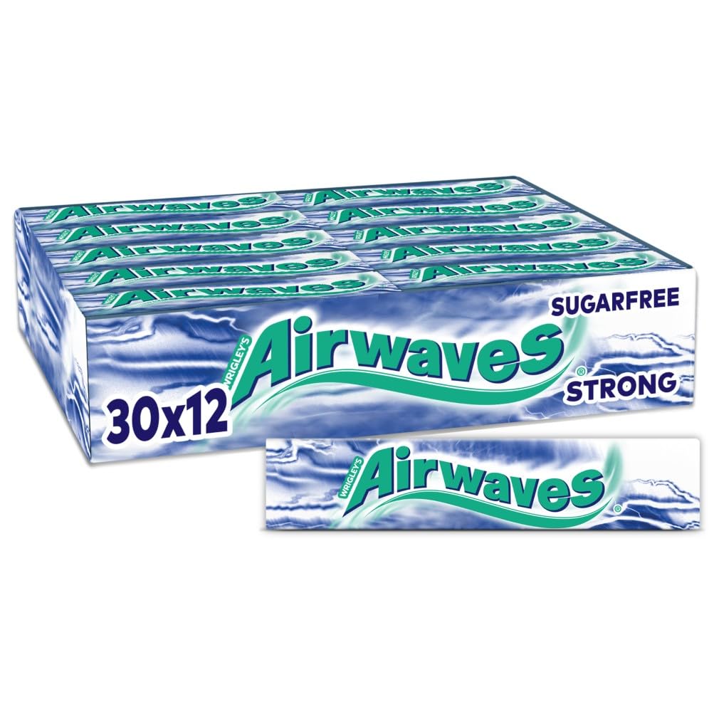 Airwaves Kaugummi Zuckerfrei, Strong Gum, 30 x 12 Dragees, Großpackung Chewing Gum, Kaugummi ohne Zucker mit Minz Frische (360 Dragees)