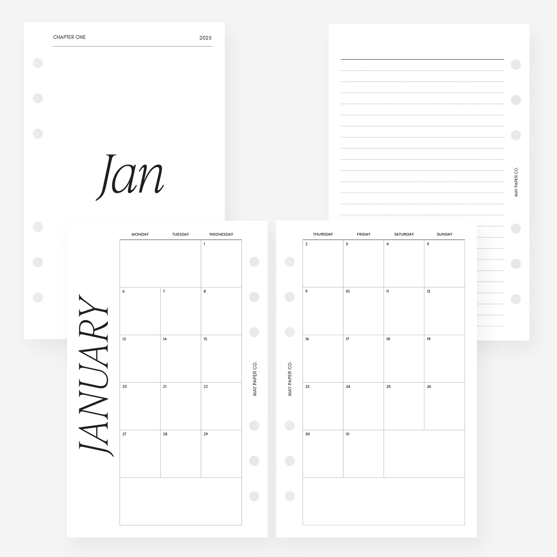 MAY PAPER CO.Franklin Covey Compact 2025 Month on Two Pages Monthly Planner Insert Agenda Refill for Filofax Personal, LV MM 6-ringed agenda (Monthly Classic (Monday start, Separable Months))