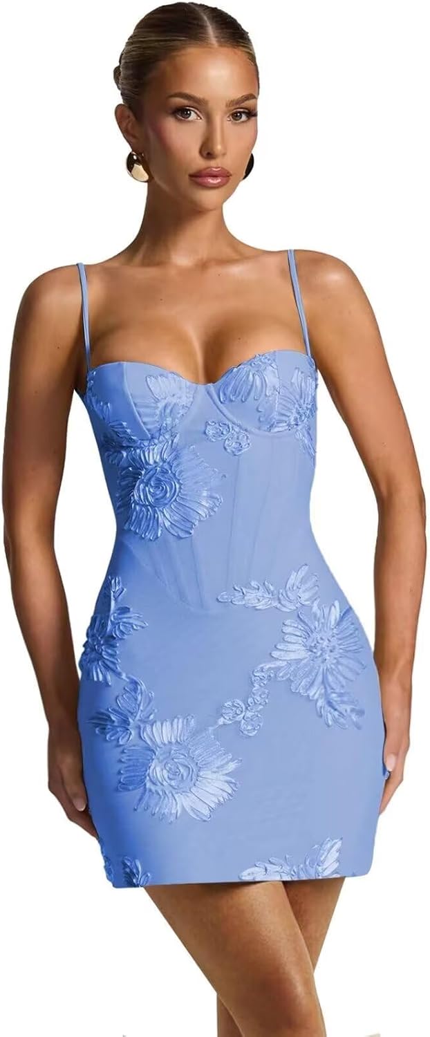 Fashionbride Floral Tulle Homecoming Dresses Spaghetti Straps Short Prom Dress Corset Mini Cocktail Party Gown AP88